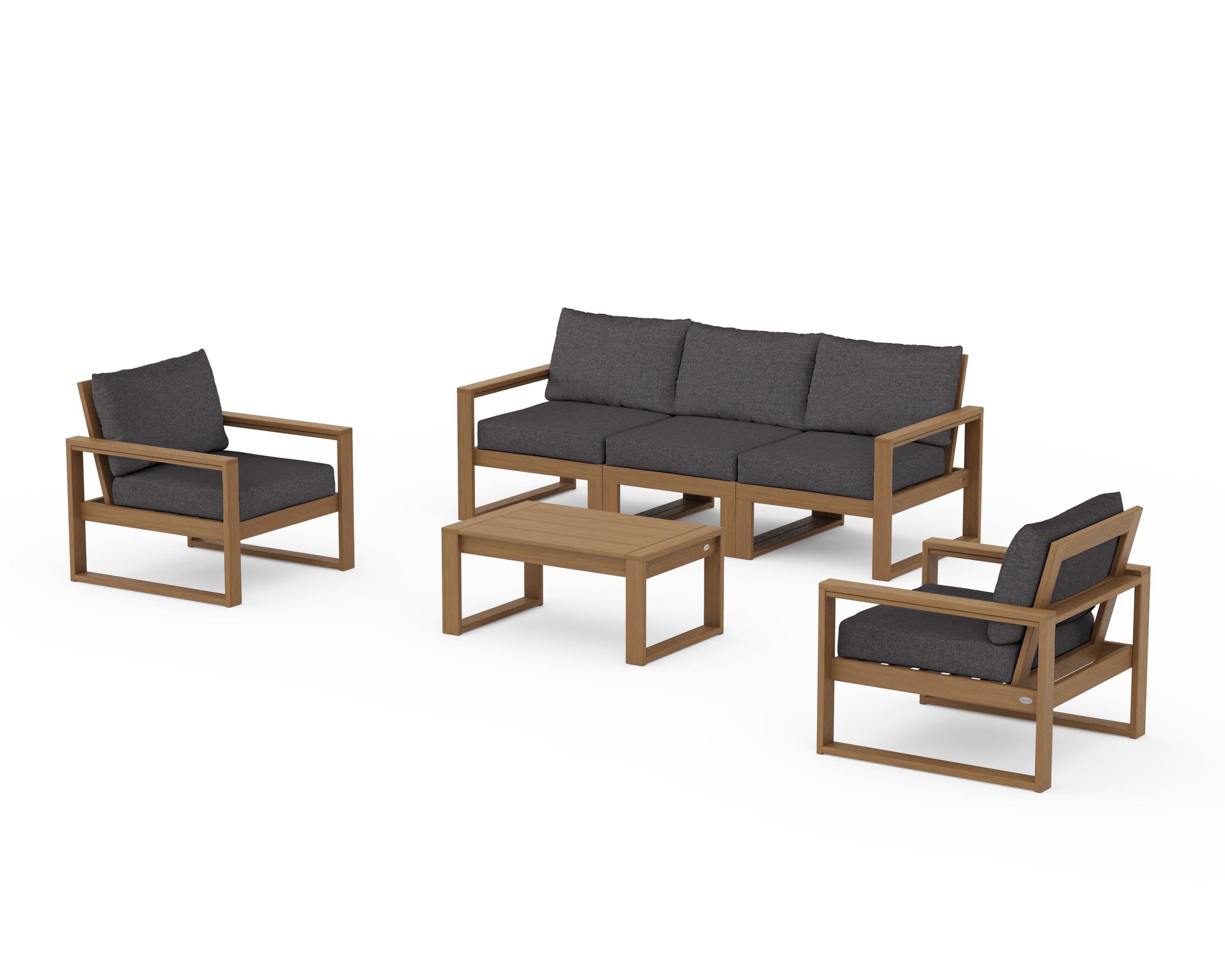 POLYWOOD EDGE Sectional 4-Piece Deep Seating Set with Sofa in Natural / Ash Charcoal
