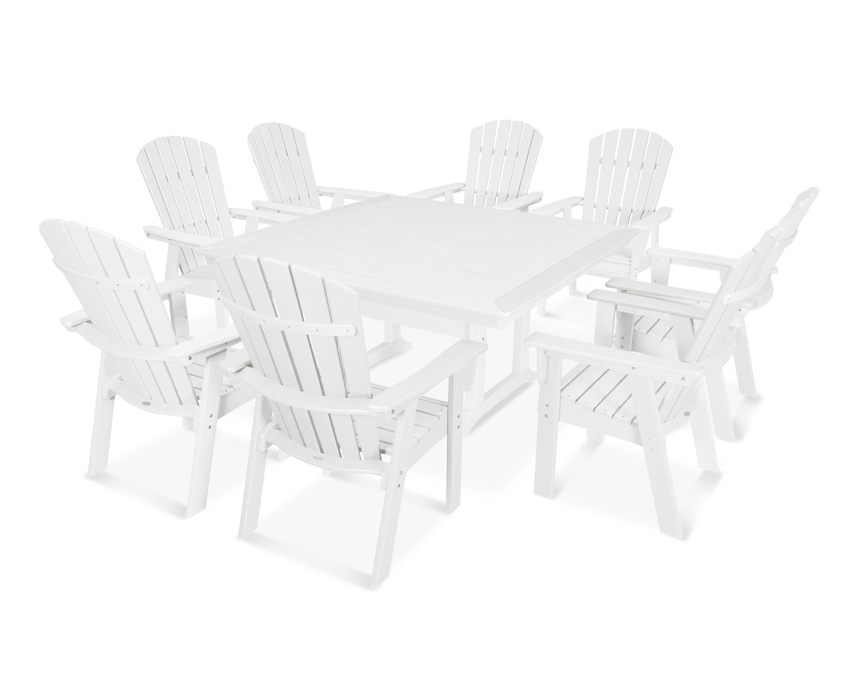 POLYWOOD® Nautical Adirondack 9-Piece Trestle Dining Set in Vintage White