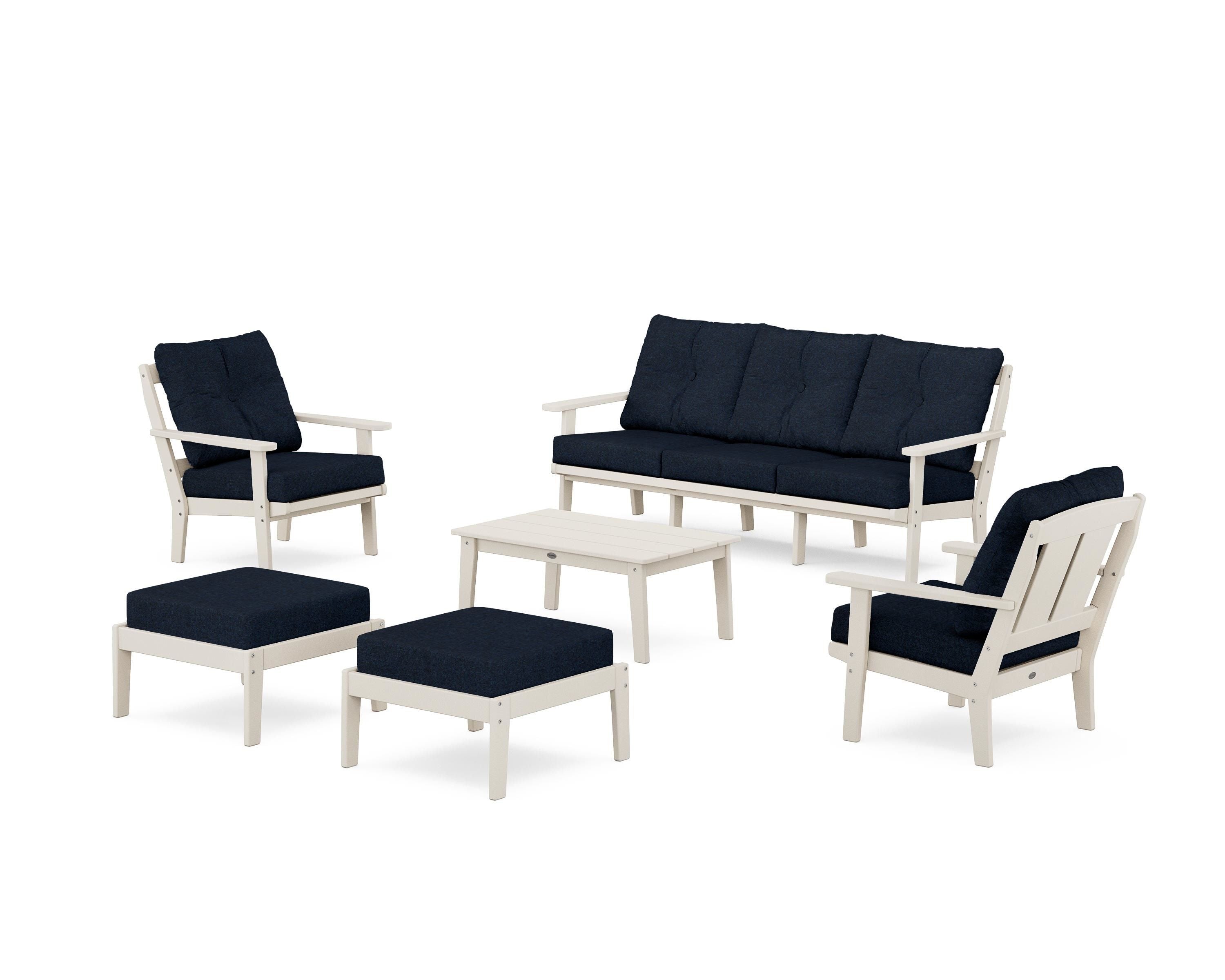 POLYWOOD Mission 6-Piece Lounge Sofa Set in Sand / Marine Indigo