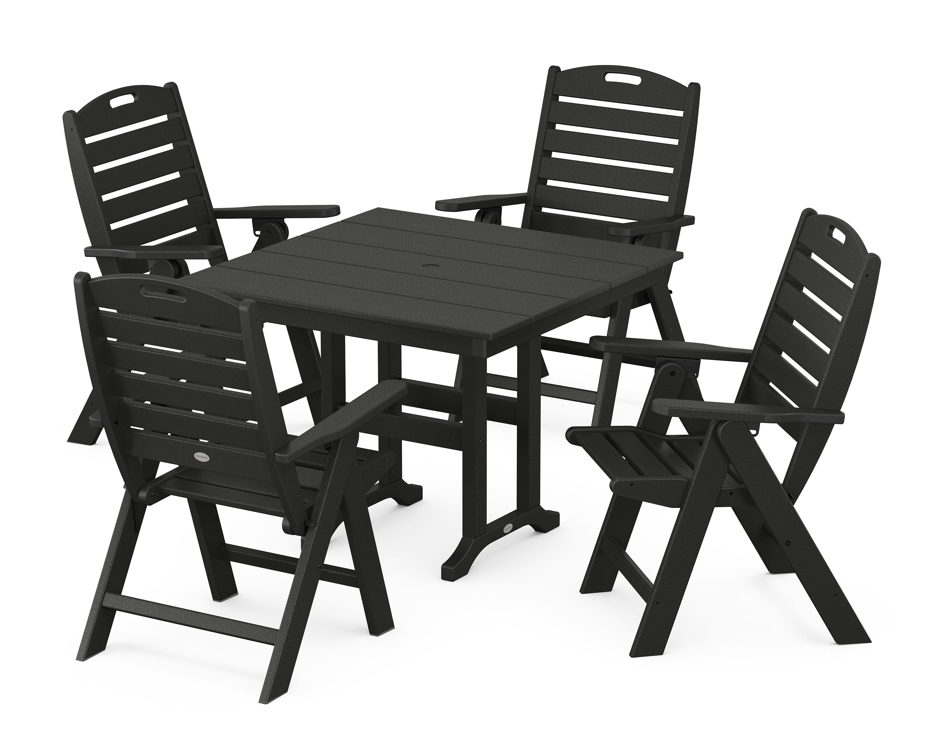 POLYWOOD Nautical Folding Highback Chair 5-Piece Farmhouse Dining Set in Black