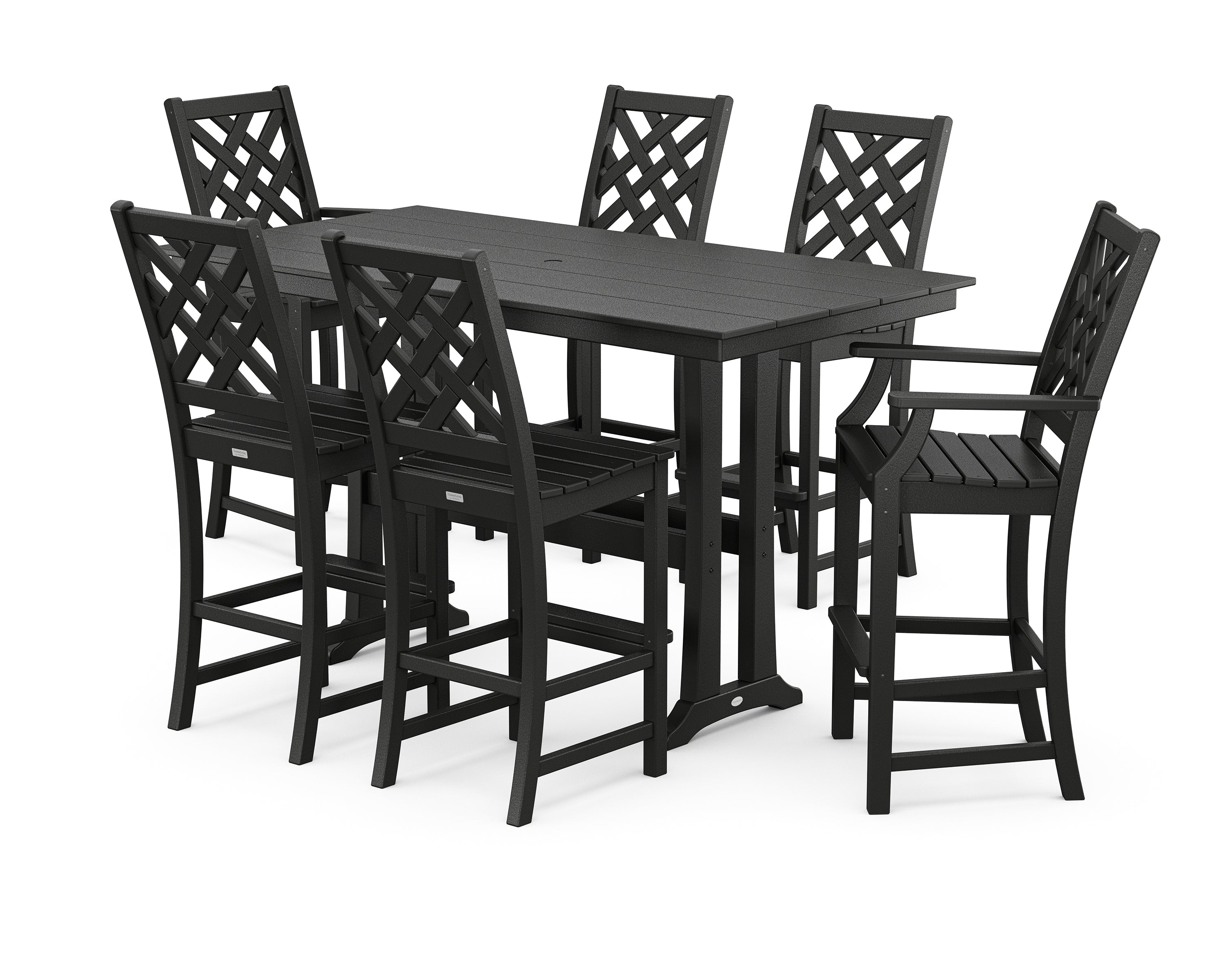 Country Living Wovendale 7-Piece Farmhouse Bar Set with Trestle Legs in Black