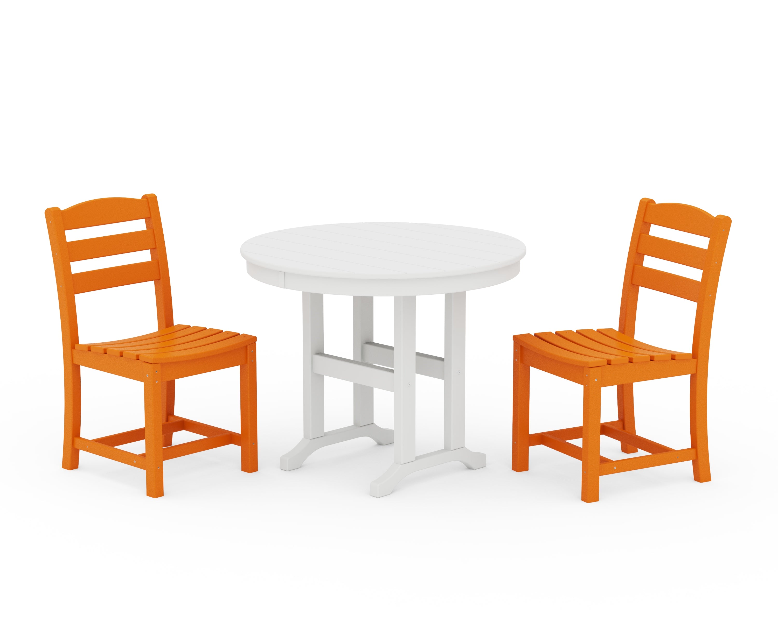 POLYWOOD La Casa Café Side Chair 3-Piece Round Dining Set in Tangerine / White