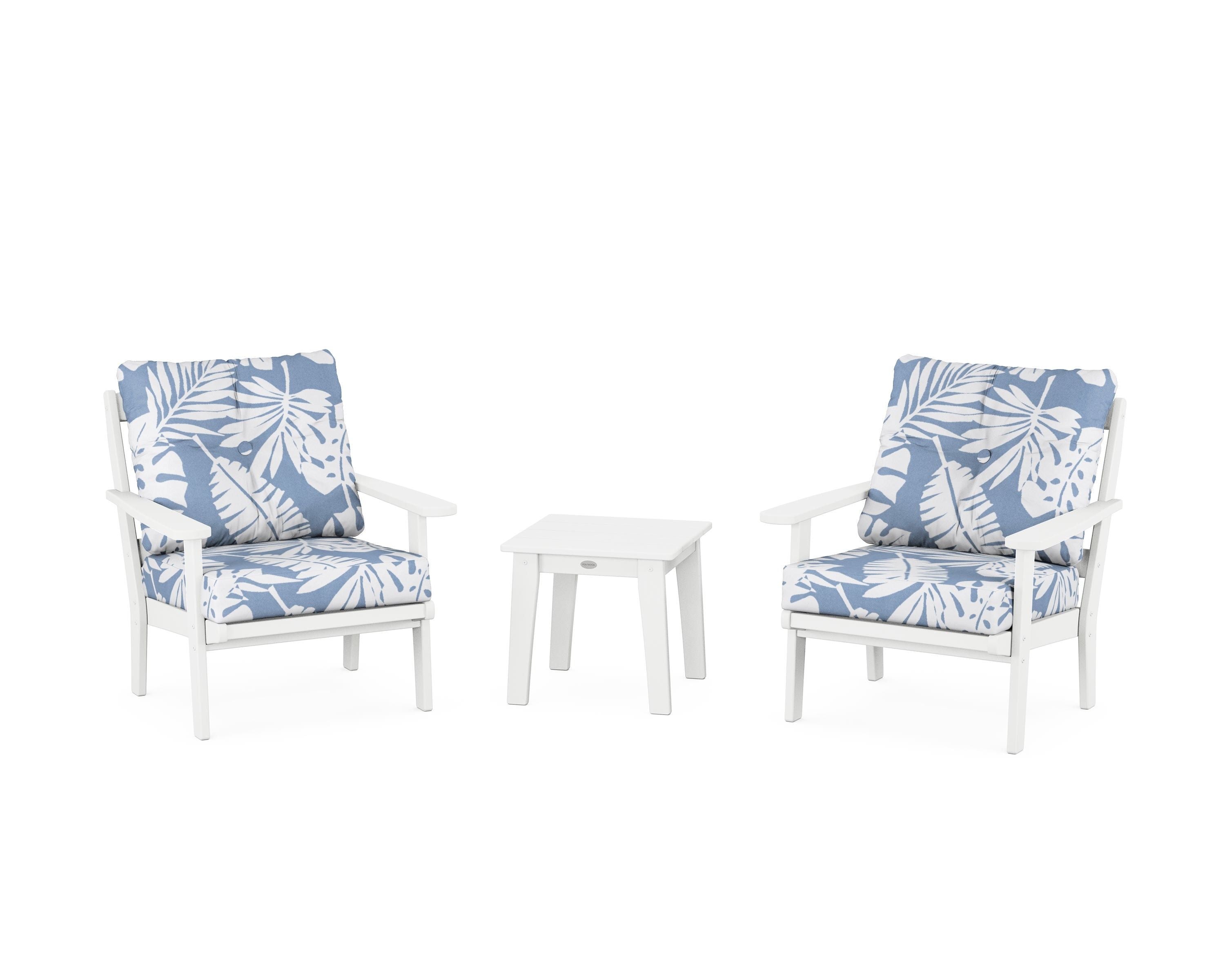 POLYWOOD Mission 3-Piece Deep Seating Set in White / Leaf Sky Blue