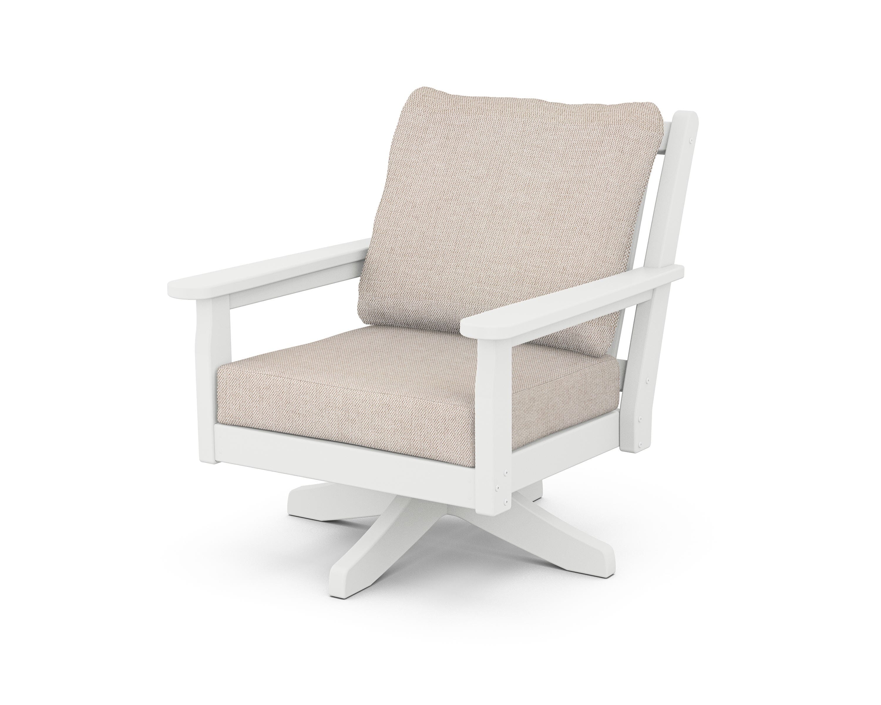 POLYWOOD Chippendale Deep Seating Swivel Chair in White / Blend Linen