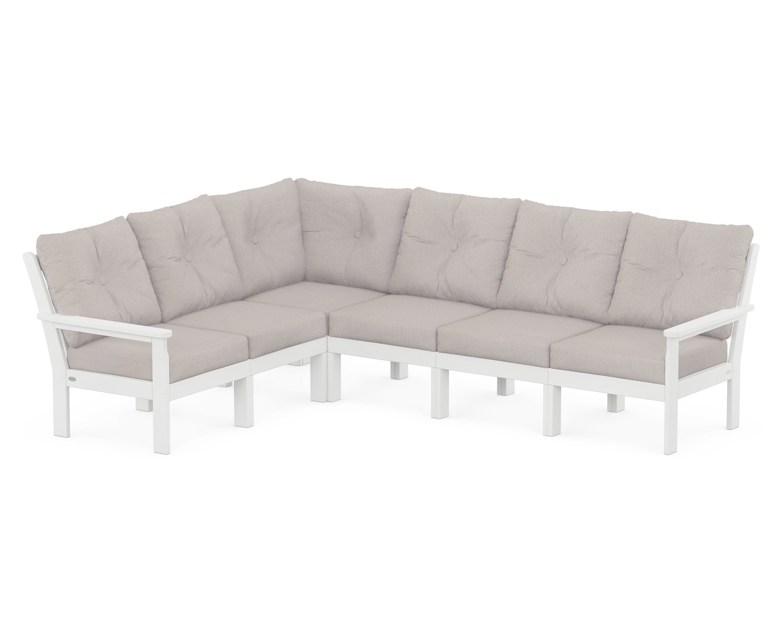 POLYWOOD Vineyard 6-Piece Sectional in White / Dune Burlap