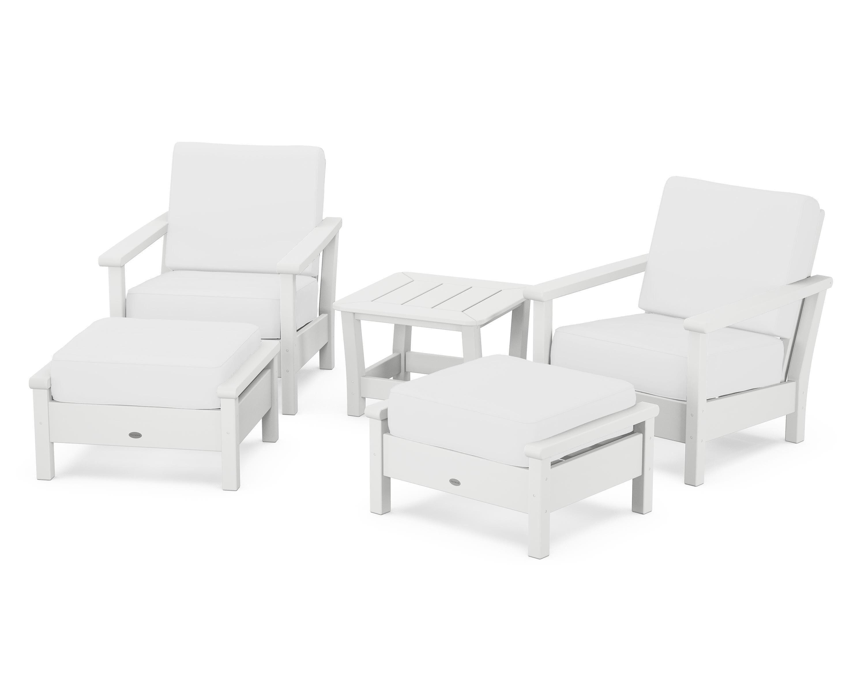 POLYWOOD Harbour 5-Piece Deep Seating Chair Set in White / Natural