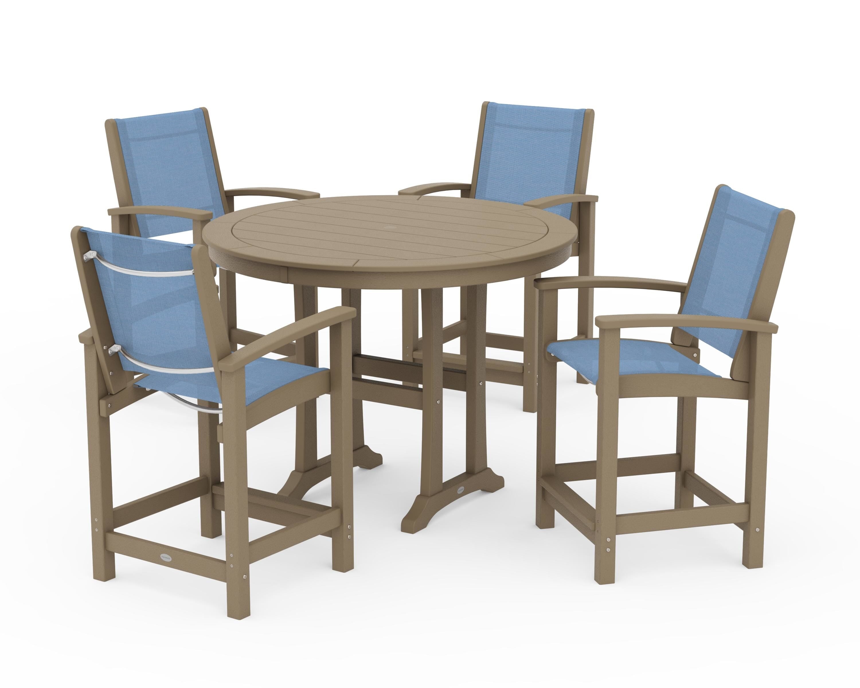 POLYWOOD Coastal 5-Piece Counter Set in Vintage Sahara / Poolside Sling