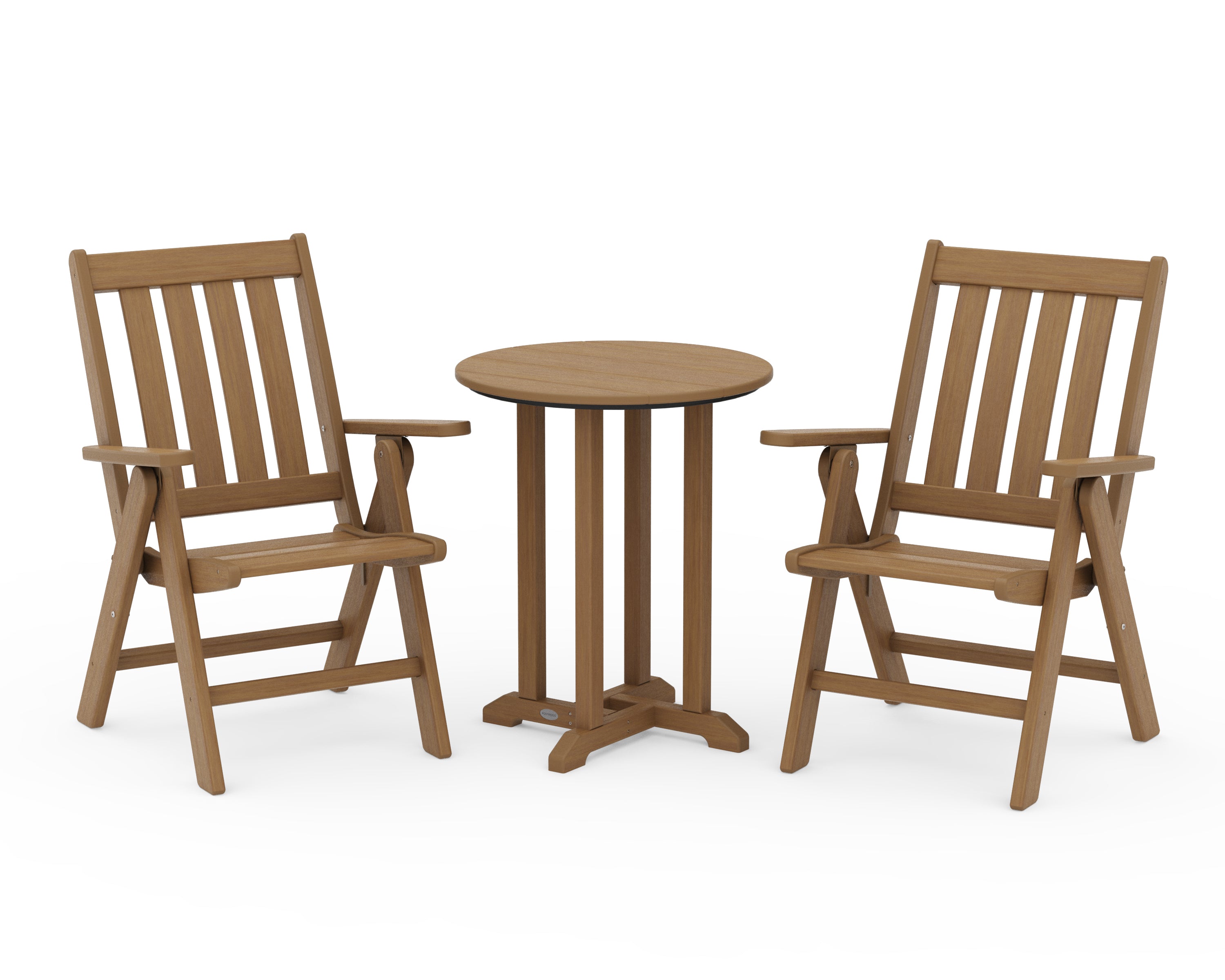POLYWOOD Vineyard Folding Chair 3-Piece Round Bistro Dining Set in Natural