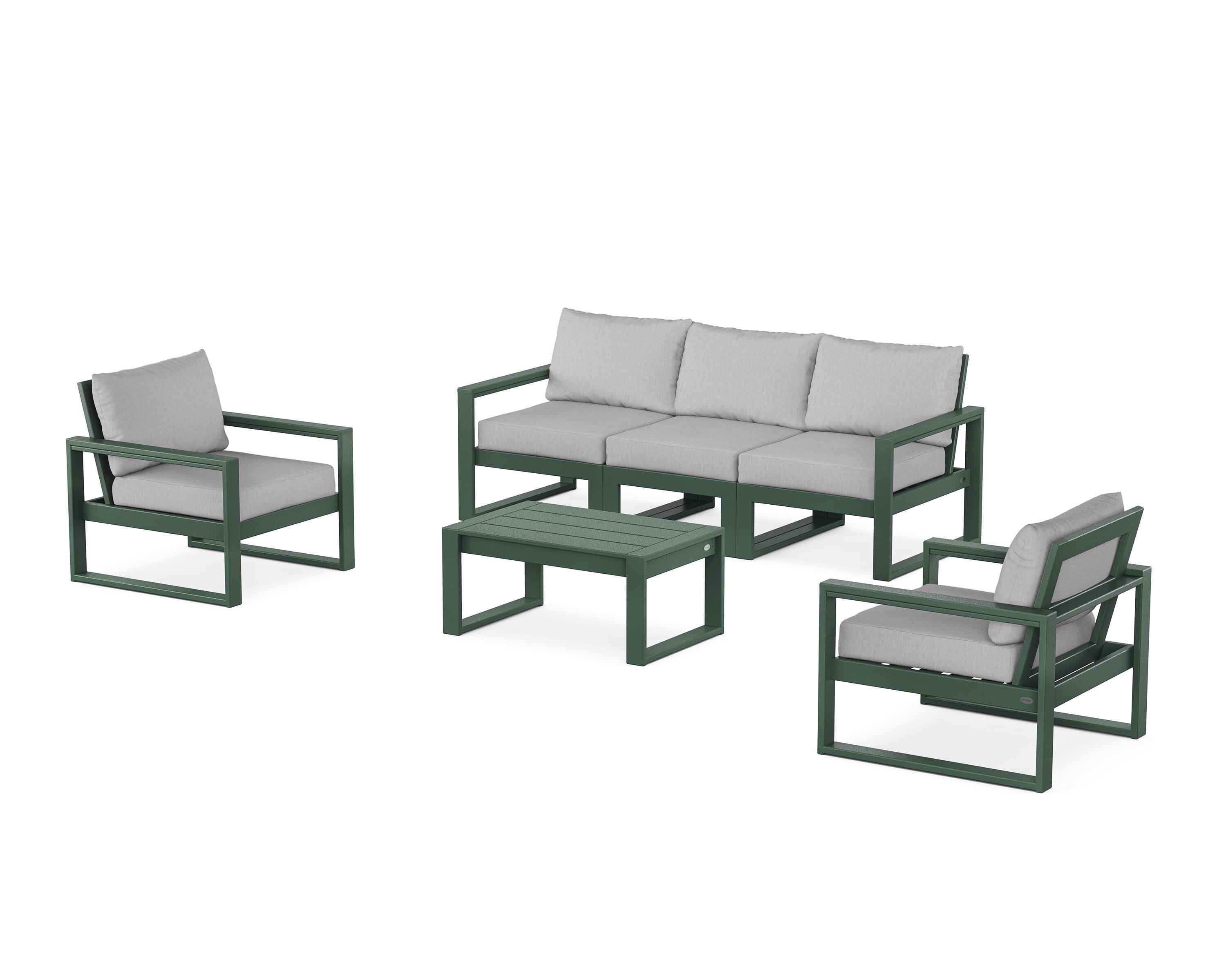 POLYWOOD EDGE Sectional 4-Piece Deep Seating Set with Sofa in Green / Granite