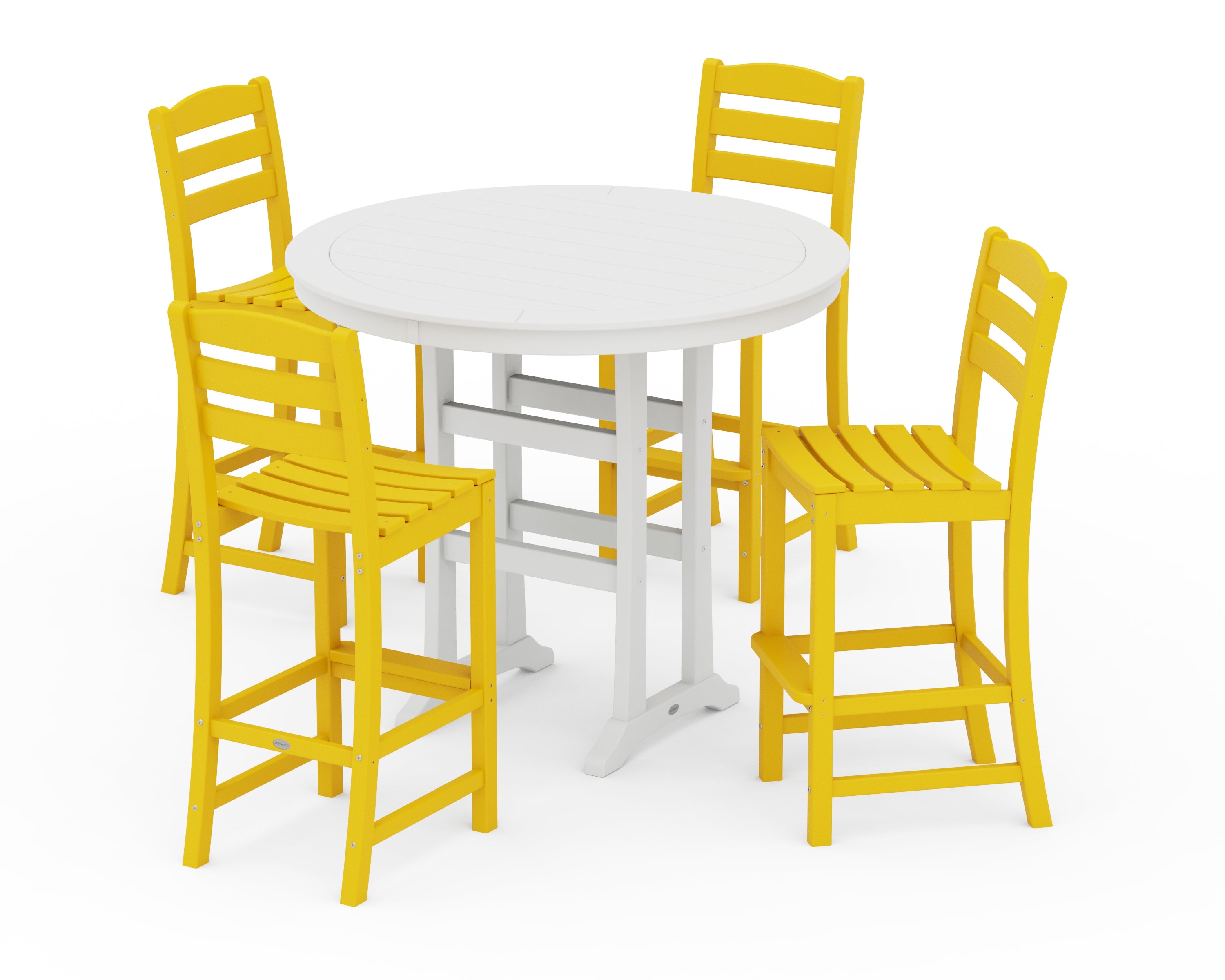 POLYWOOD La Casa Café 5-Piece Side Chair Bar Dining Set in Lemon / White