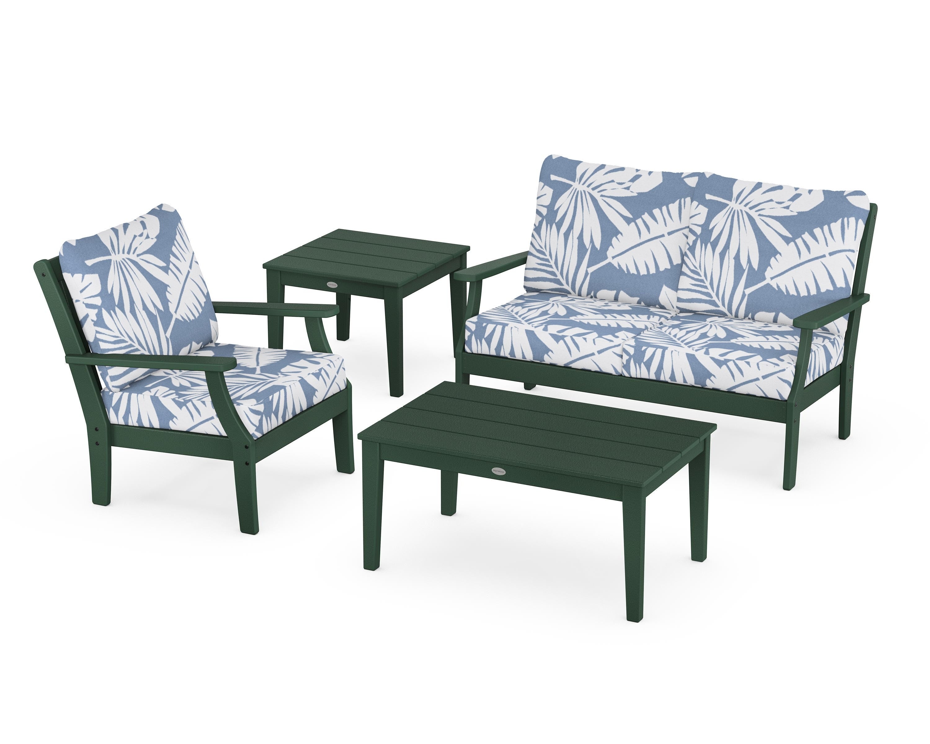 POLYWOOD Braxton 4-Piece Deep Seating Set in Green / Leaf Sky Blue