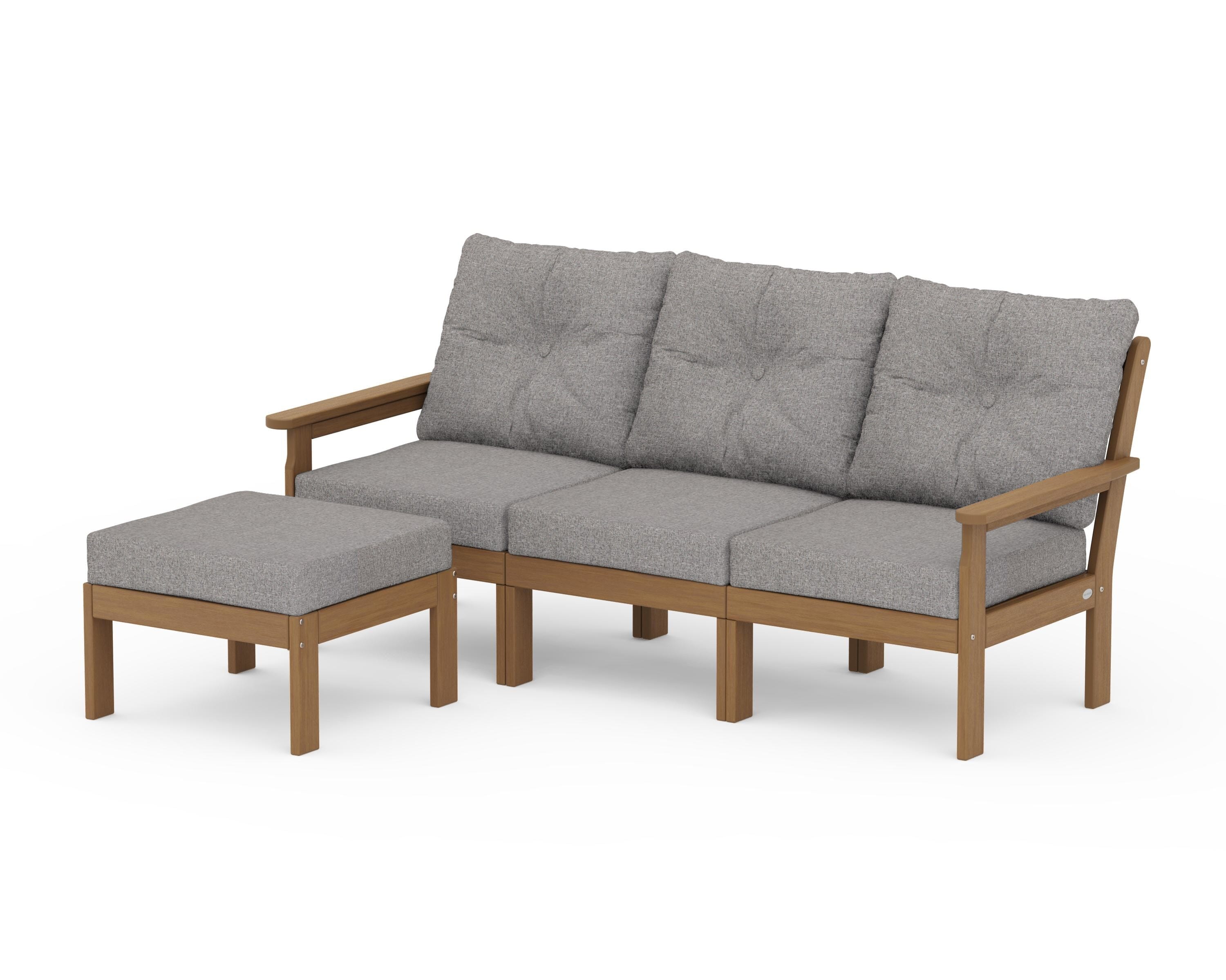 POLYWOOD Vineyard 4-Piece Sectional with Ottoman in Natural / Grey Mist