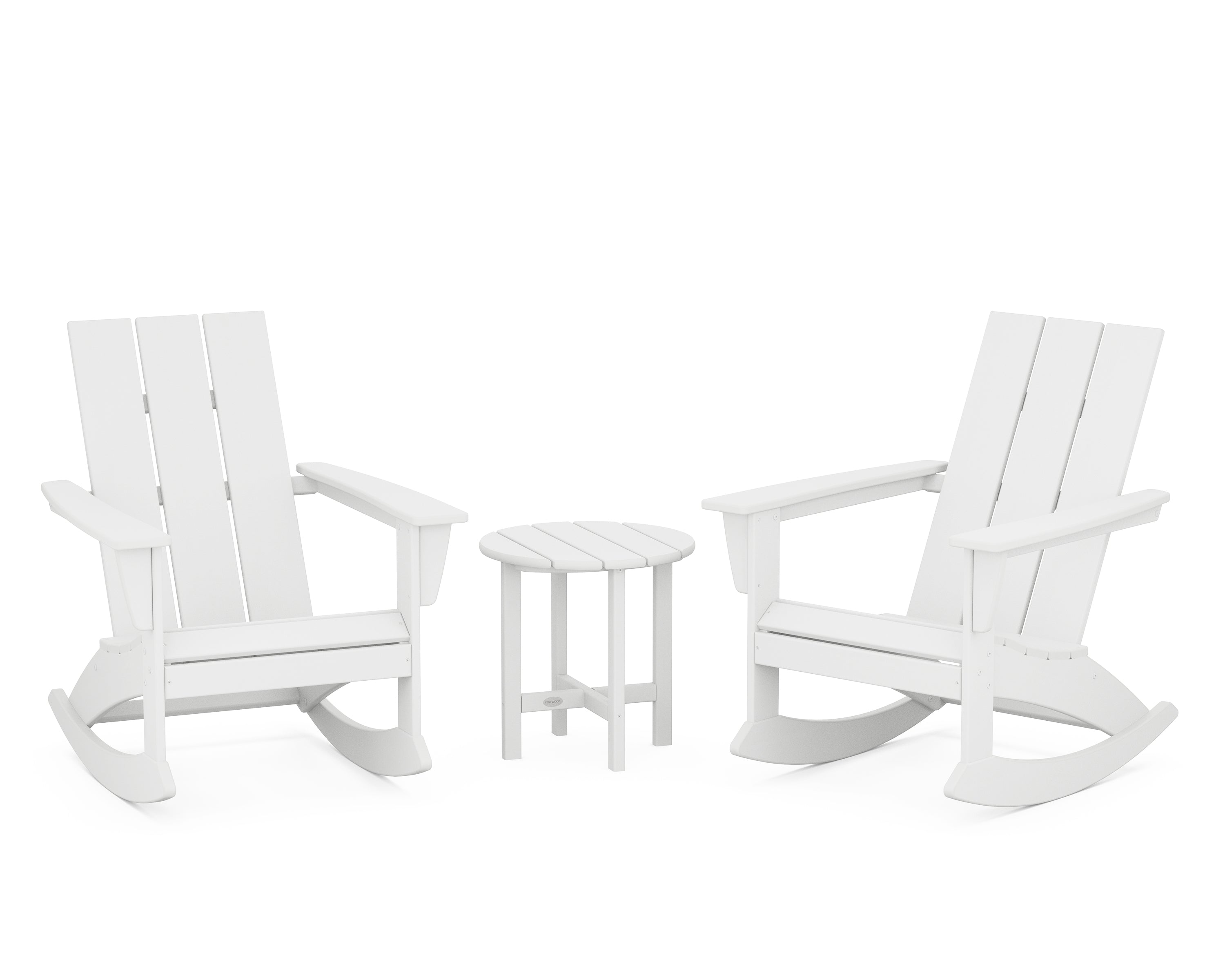 POLYWOOD® Modern 3-Piece Adirondack Rocking Chair Set in White