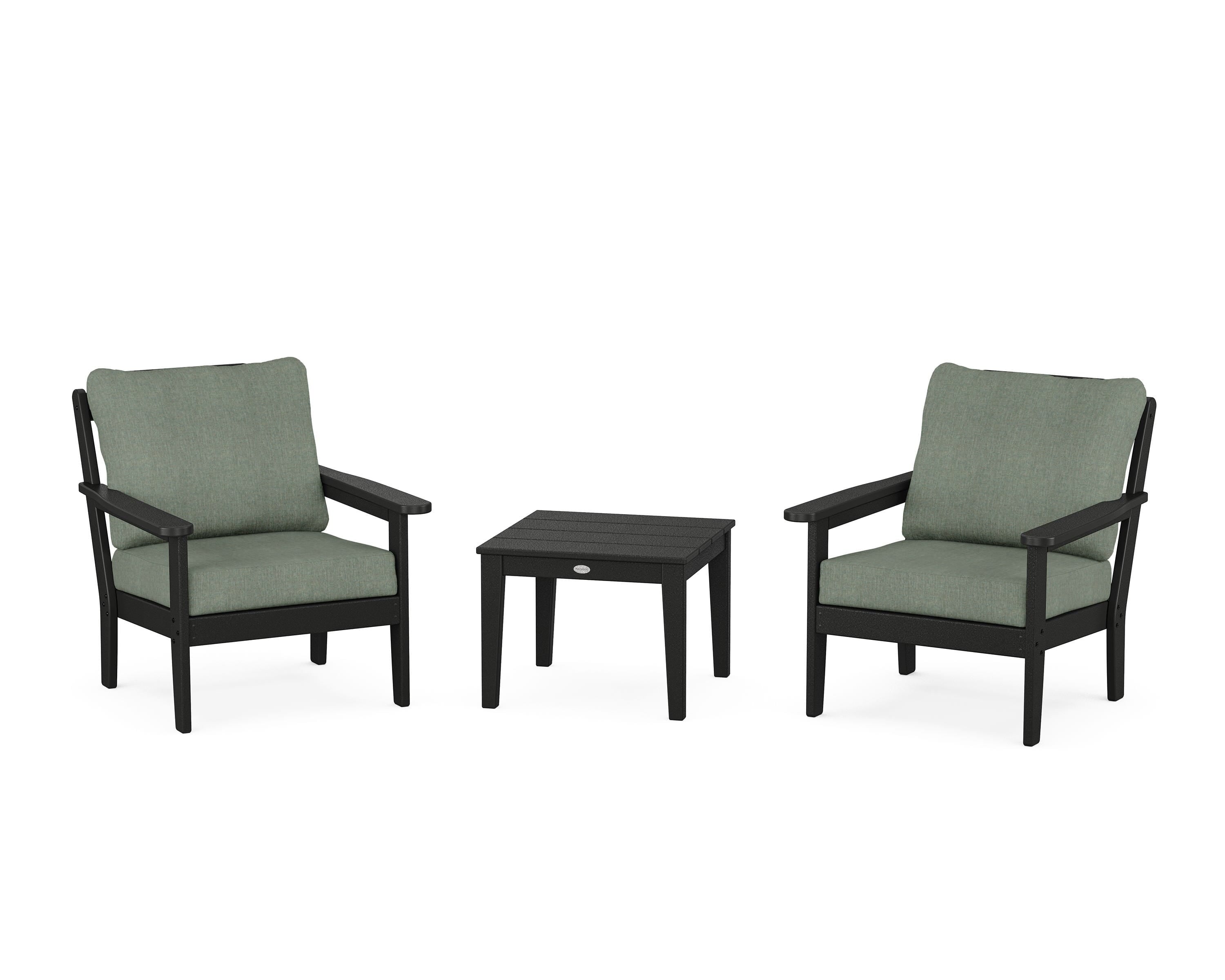Country Living Cottage 3-Piece Deep Seating Set in Black / Cast Sage