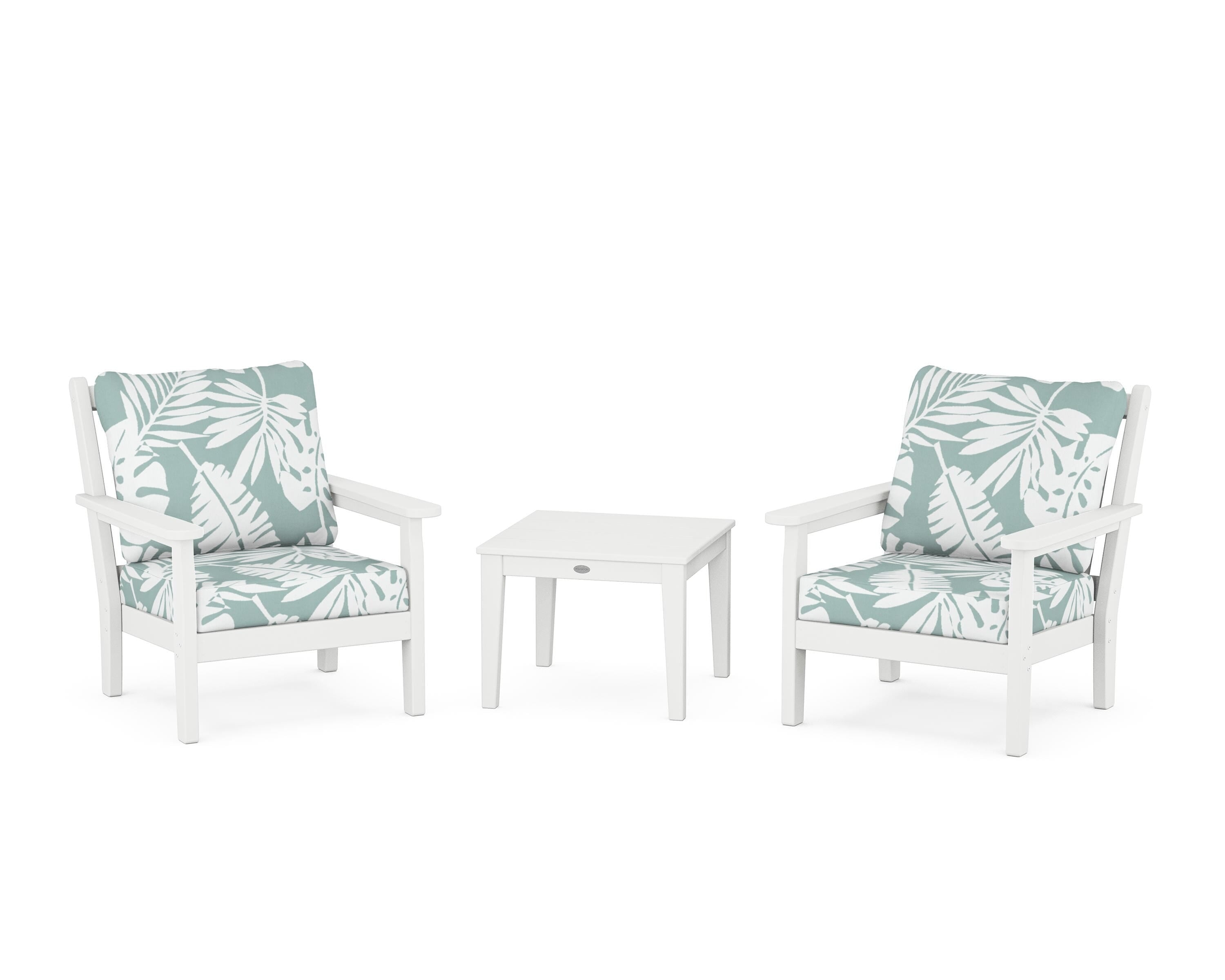 POLYWOOD Chippendale 3-Piece Deep Seating Set in White / Leaf Glacier Spa