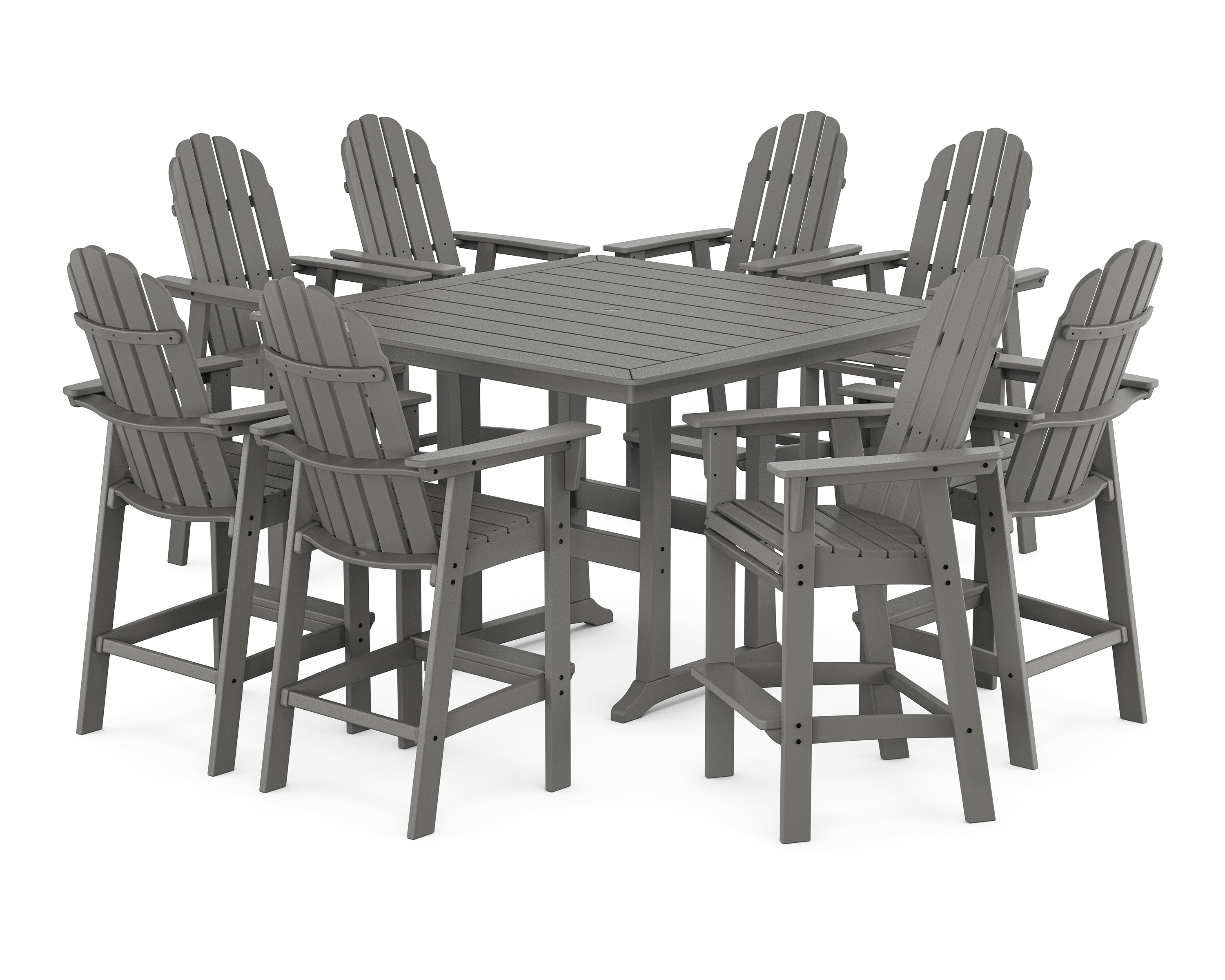 POLYWOOD® Vineyard Curveback Adirondack 9-Piece Trestle Bar Set in Slate Grey