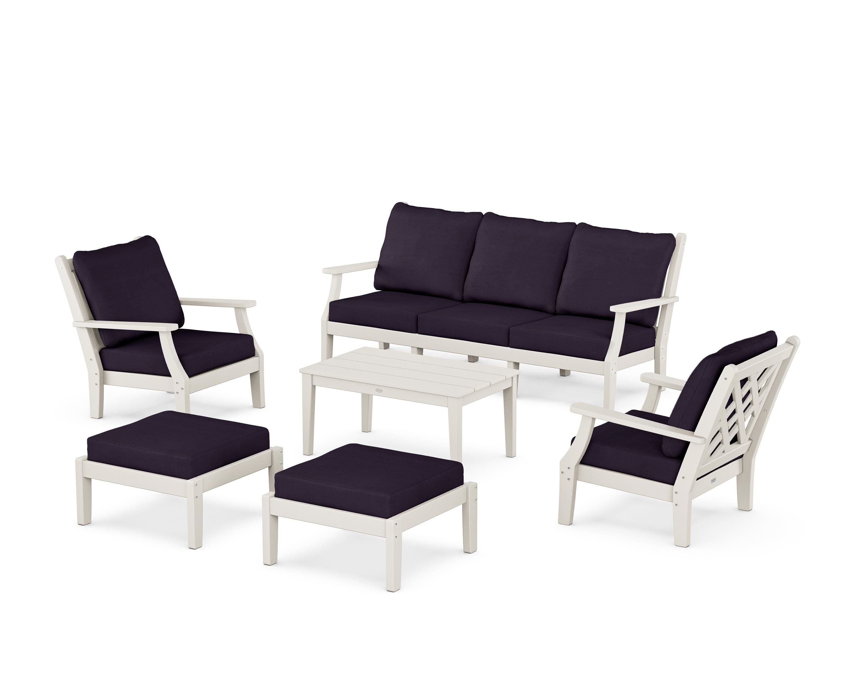 Country Living Wovendale 6-Piece Lounge Sofa Set in Sand / Navy Linen