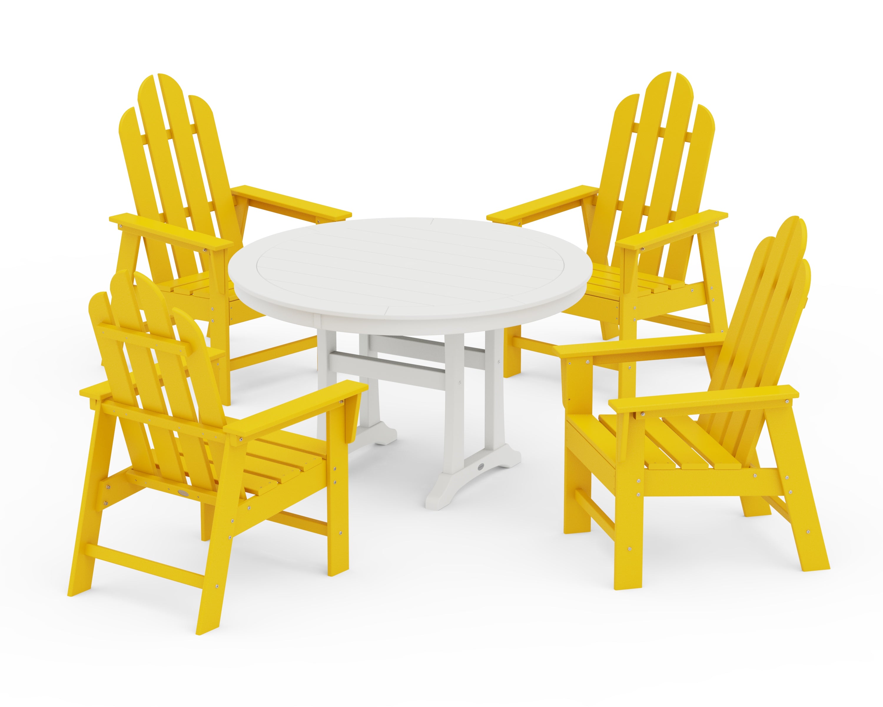 POLYWOOD Long Island 5-Piece Round Dining Set with Trestle Legs in Lemon / White