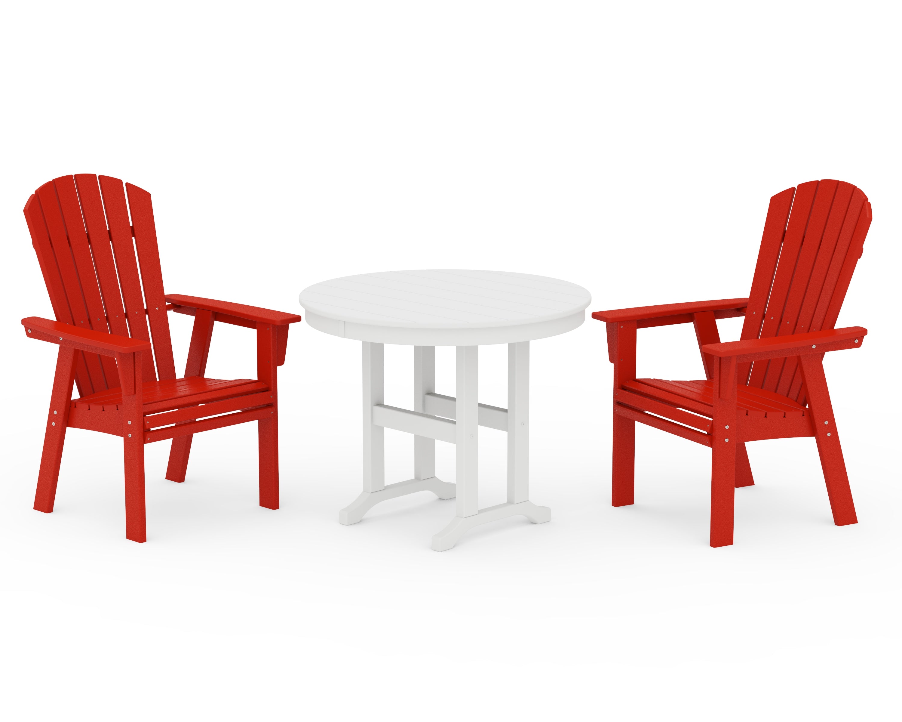 POLYWOOD Nautical Adirondack 3-Piece Round Dining Set in Sunset Red / White