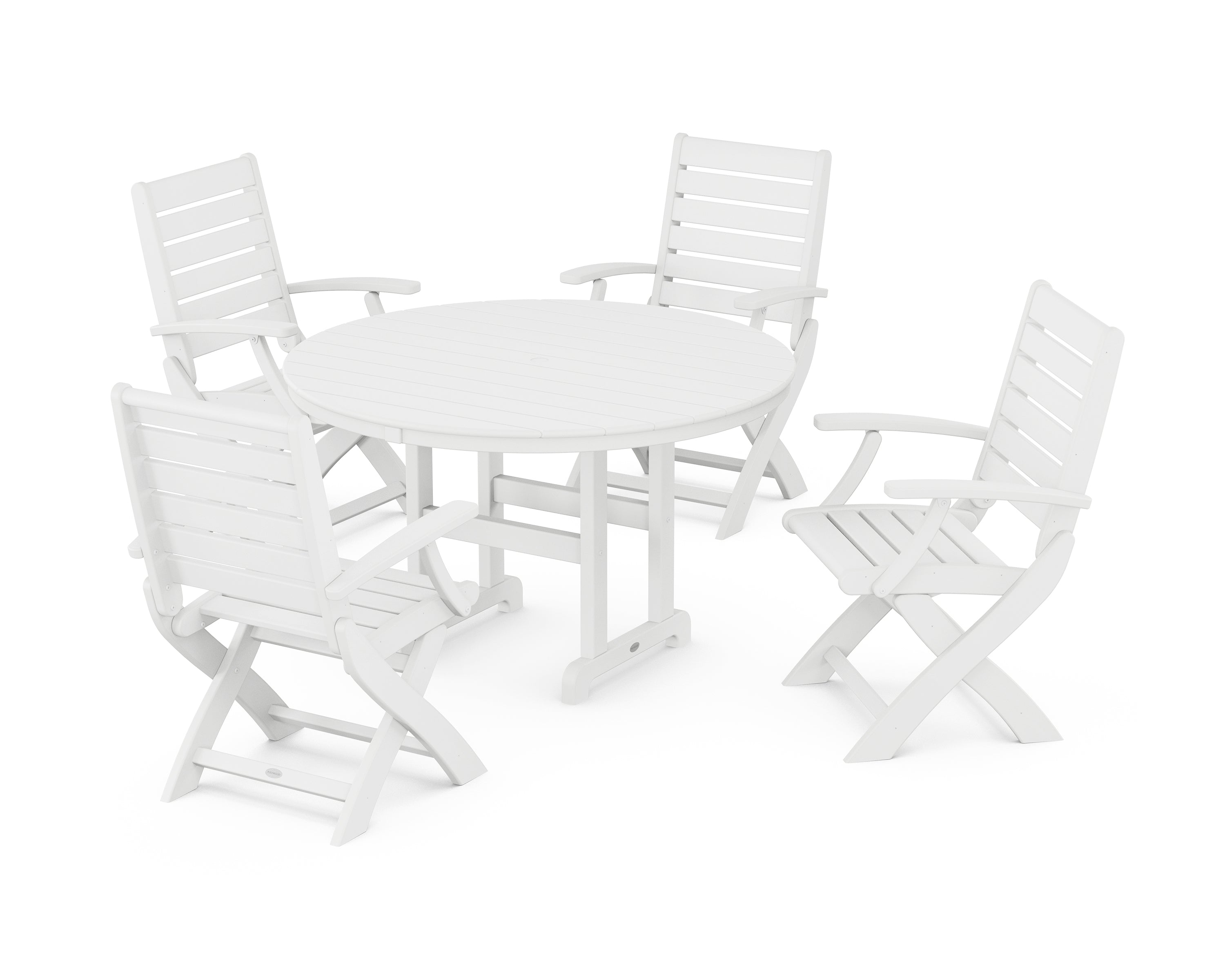 POLYWOOD® Signature Folding Chair 5-Piece Round Farmhouse Dining Set in White