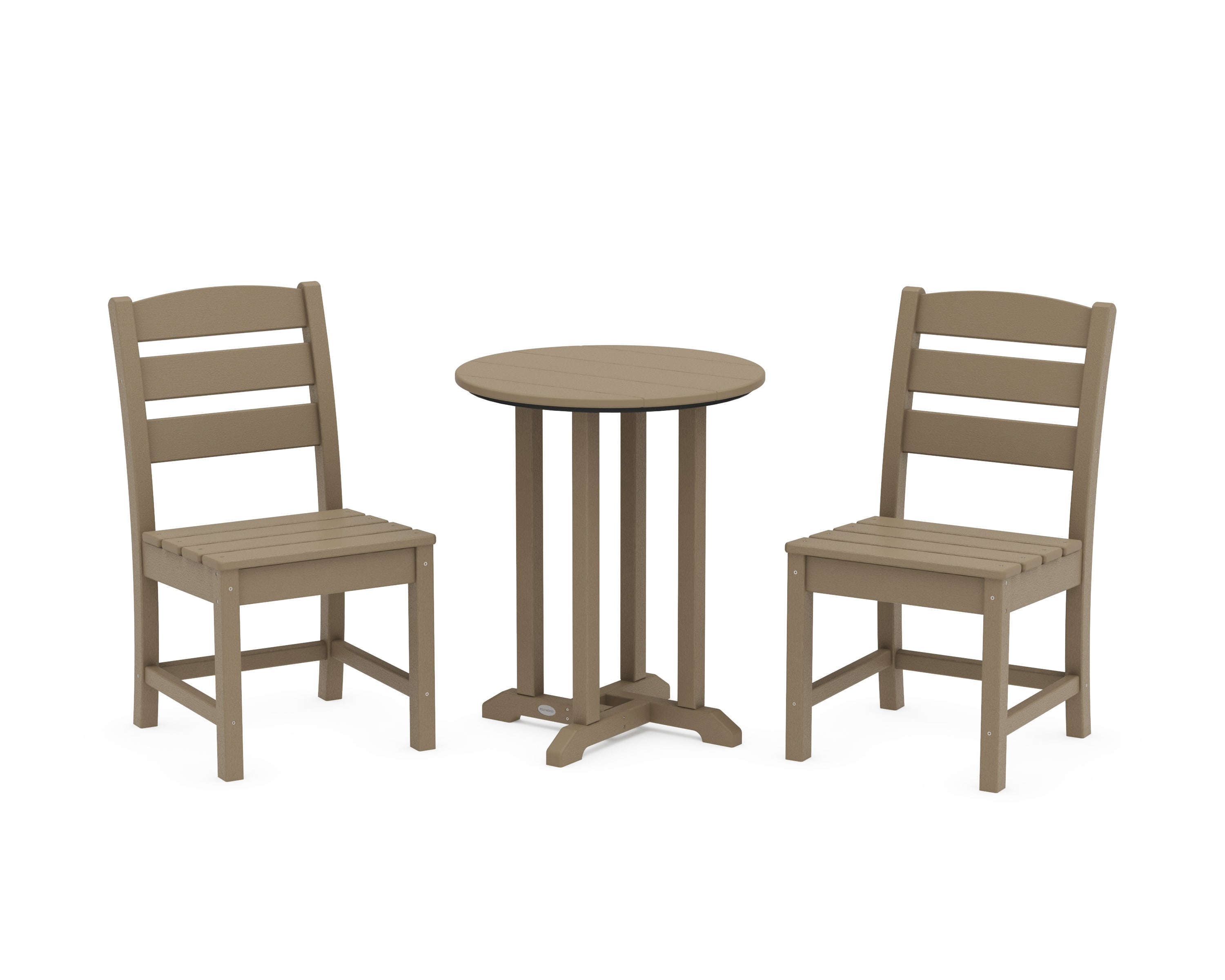 POLYWOOD Lakeside Side Chair 3-Piece Round Bistro Dining Set in Vintage Sahara