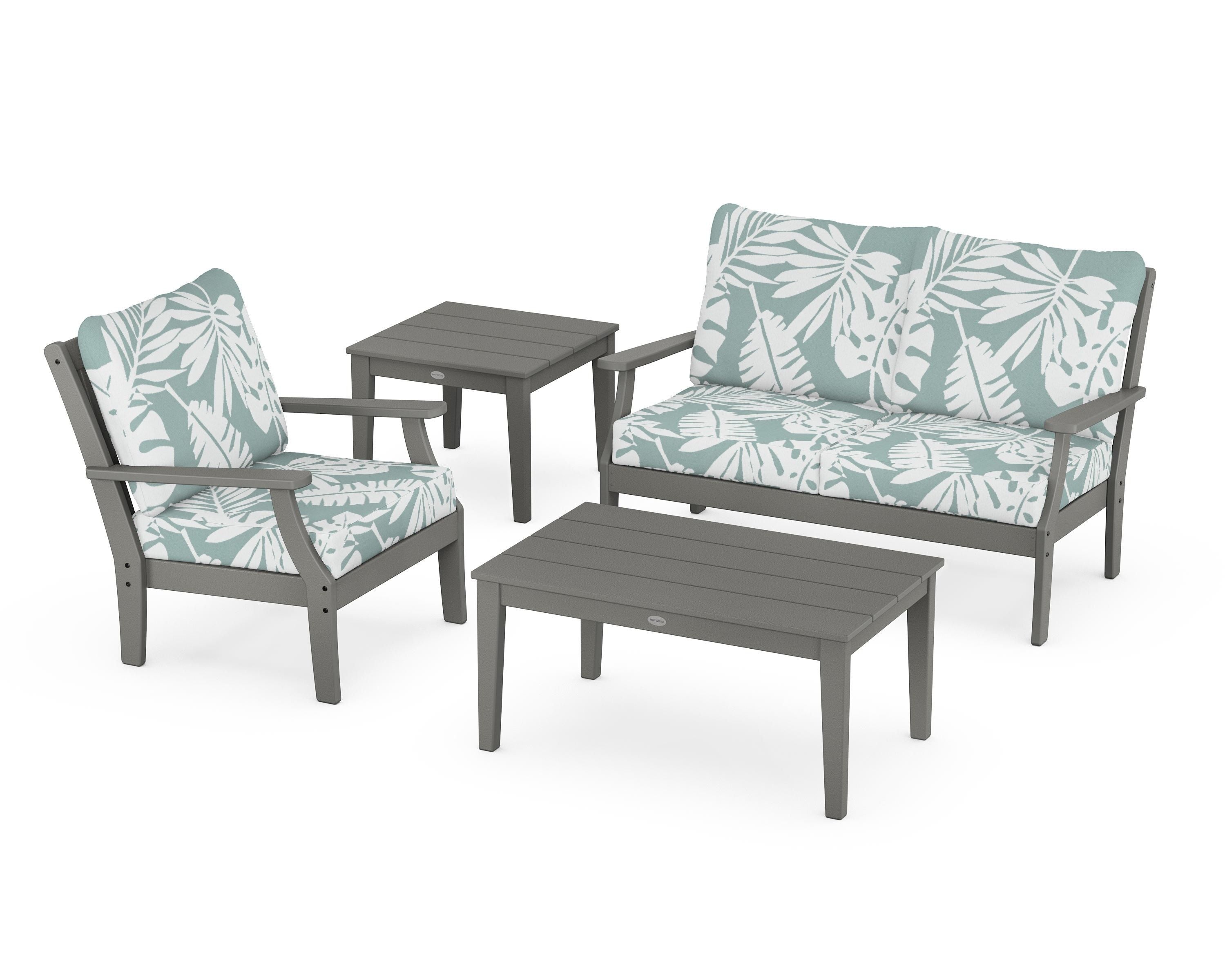 POLYWOOD Braxton 4-Piece Deep Seating Set in Slate Grey / Leaf Glacier Spa