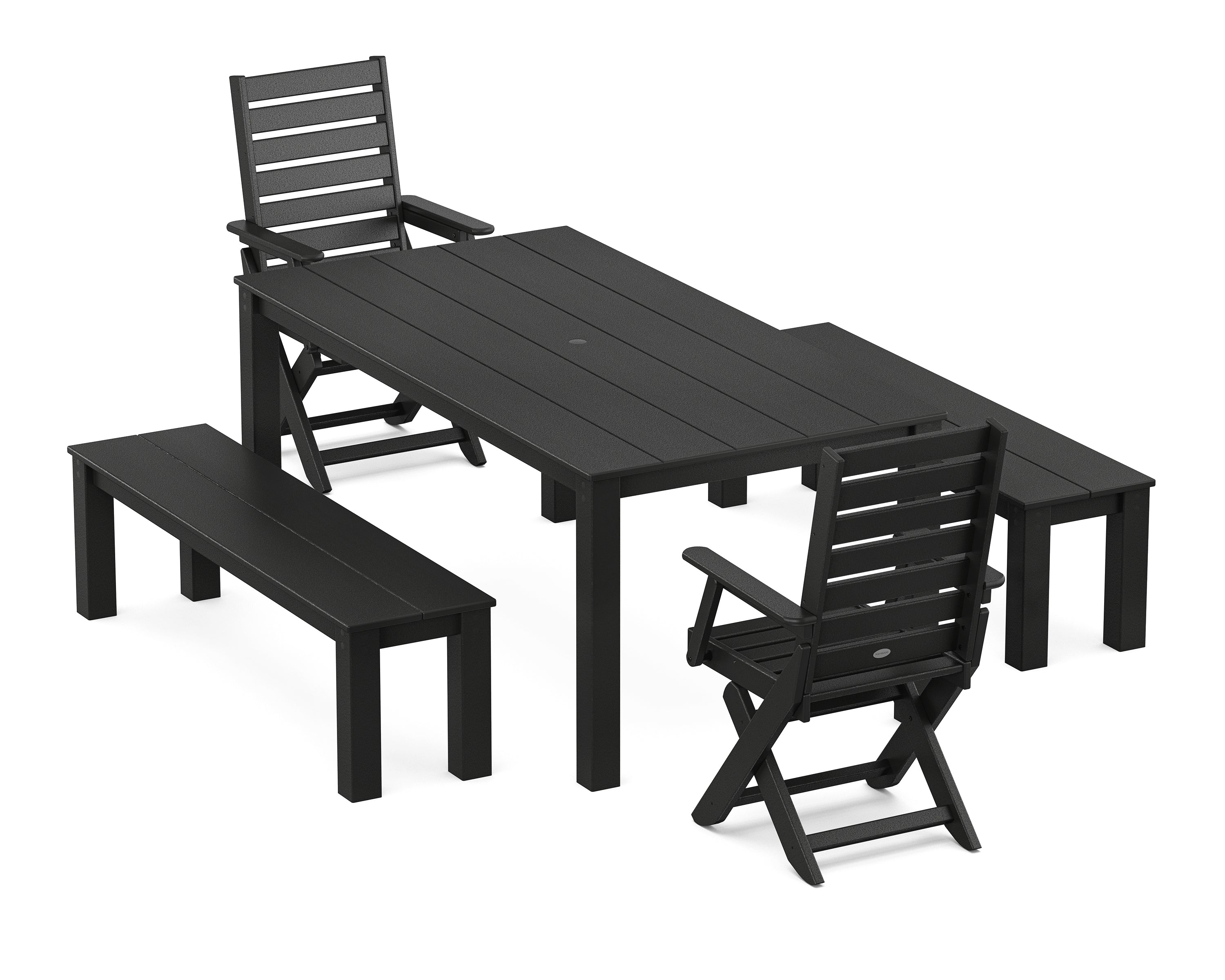 POLYWOOD® Captain Folding Chair 5-Piece Parsons Dining Set with Benches in Black