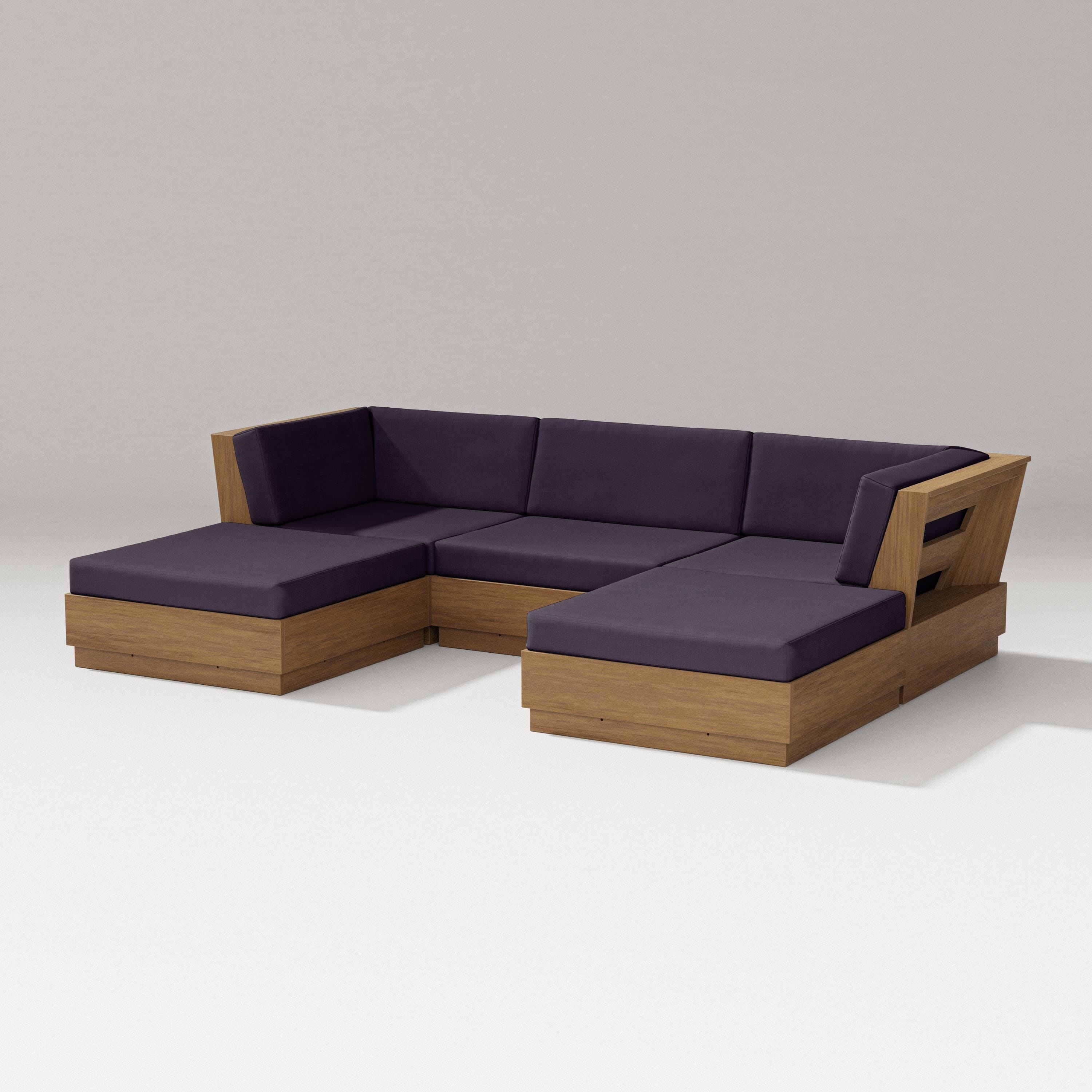 PW Designer Series Elevate Double Chaise Sectional in Natural / Navy Linen
