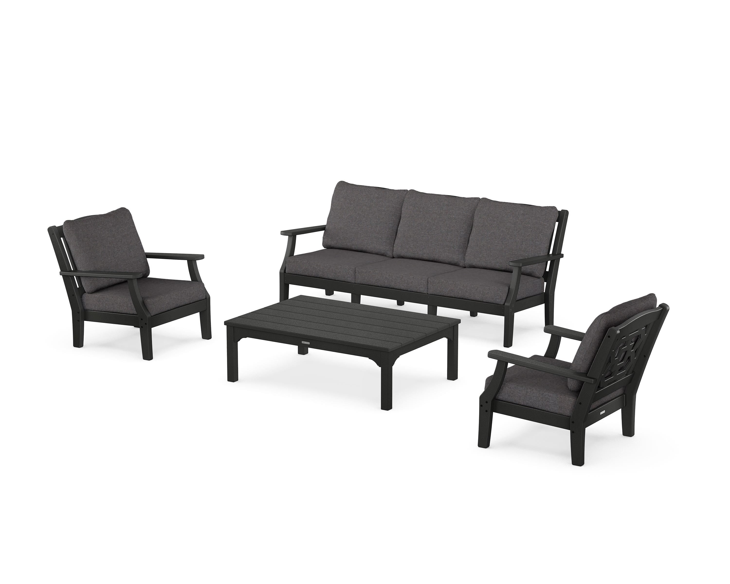Martha Stewart by POLYWOOD Chinoiserie 4-Piece Deep Seating Set with Sofa in Black / Ash Charcoal