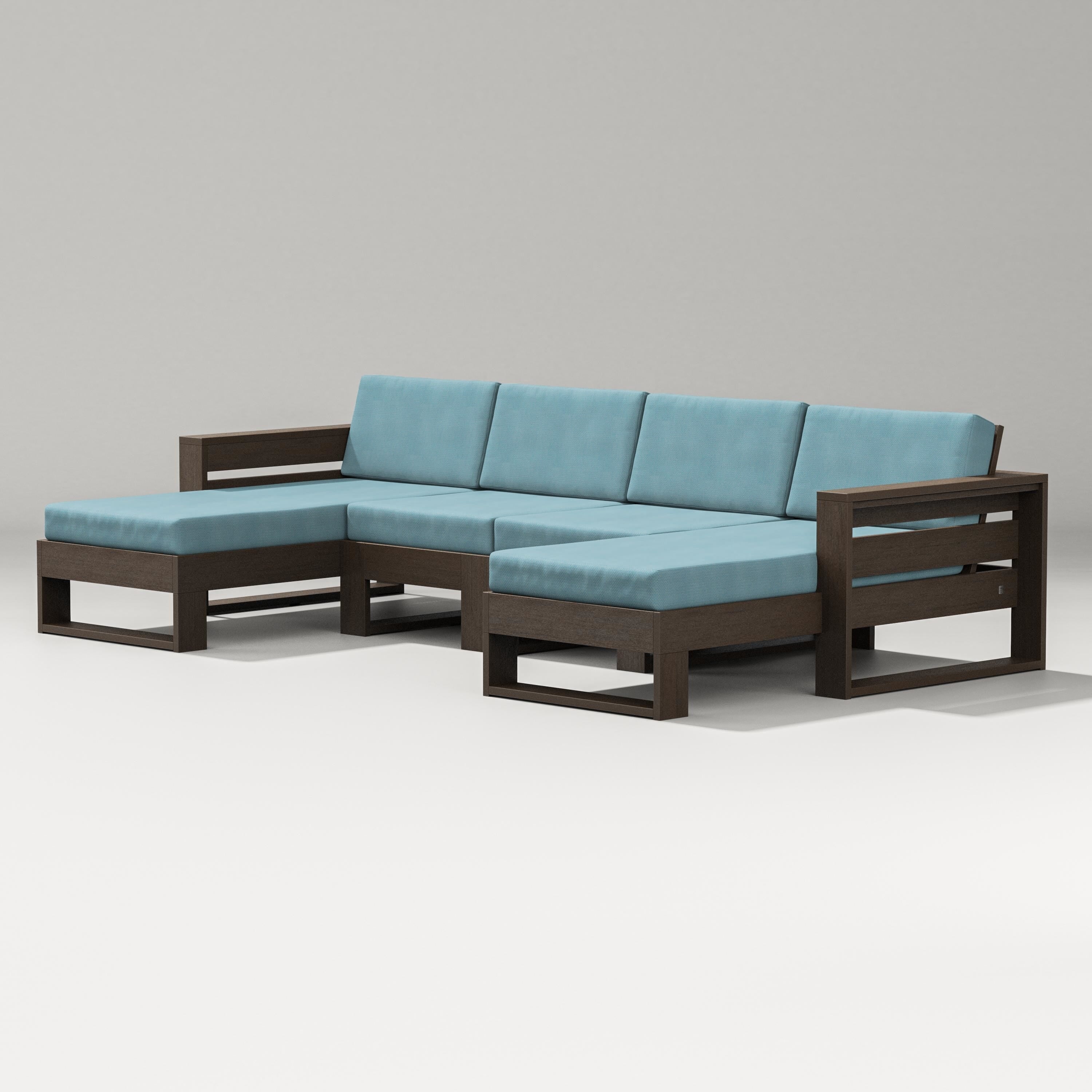 PW Designer Series Latitude Double Chaise Sectional in Kona / Lattice Sky Blue