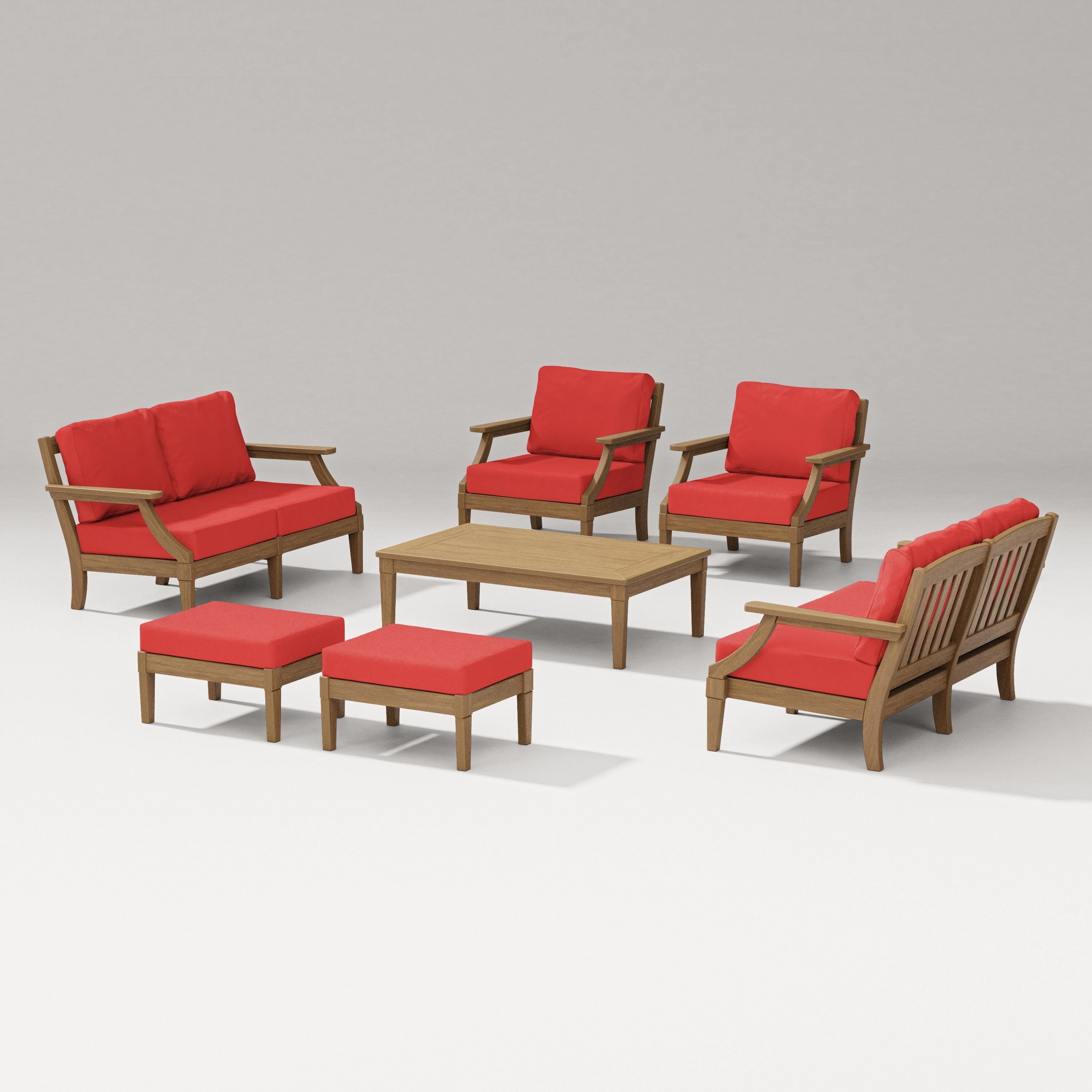PW Designer Series Estate 7-Piece Lounge Loveseat Set in Natural / Crimson Linen