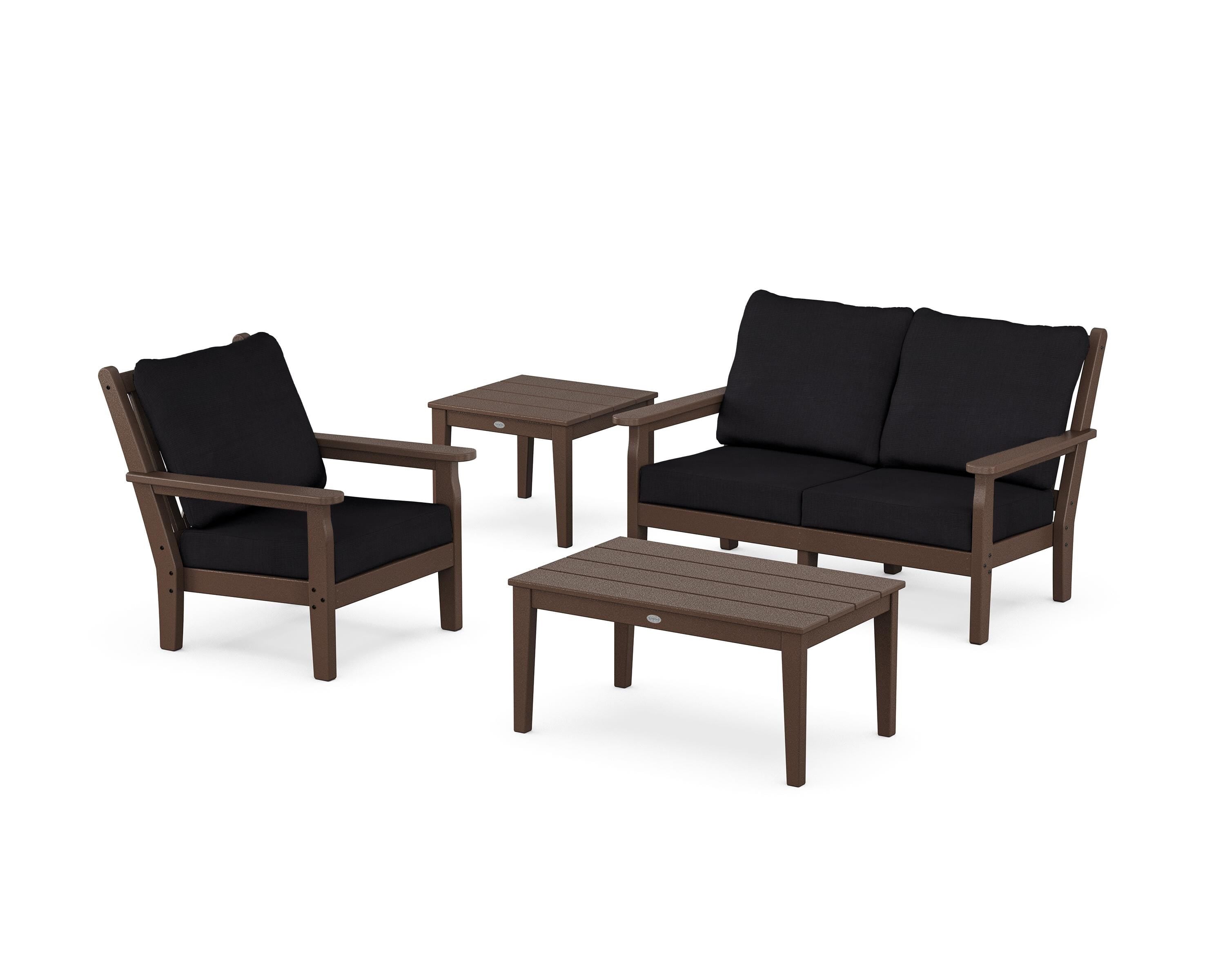 POLYWOOD Chippendale 4-Piece Deep Seating Set in Mahogany / Midnight Linen