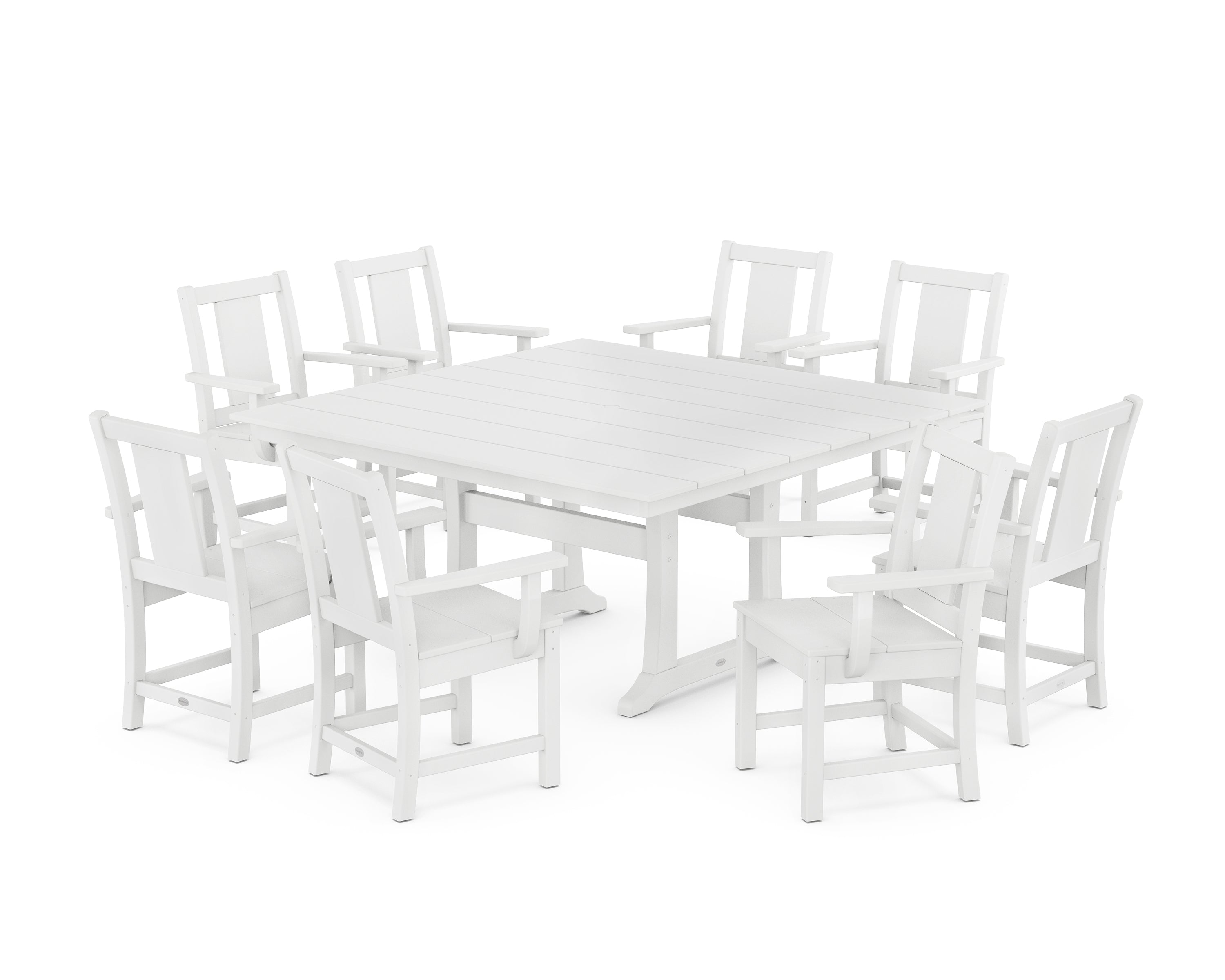 POLYWOOD® Prairie 9-Piece Square Farmhouse Dining Set with Trestle Legs in White