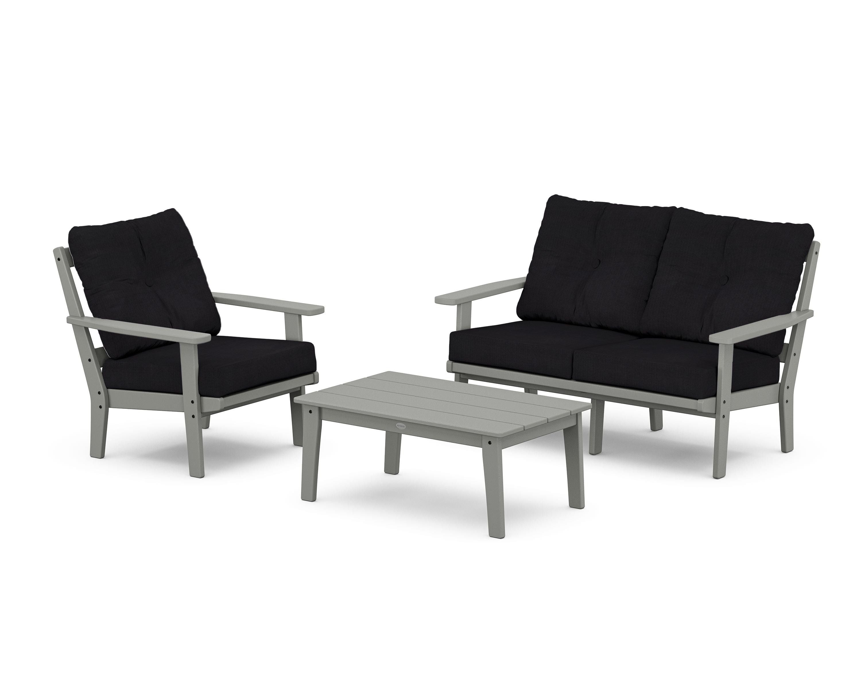 POLYWOOD Prairie 3-Piece Deep Seating Set with Loveseat in Slate Grey / Midnight Linen