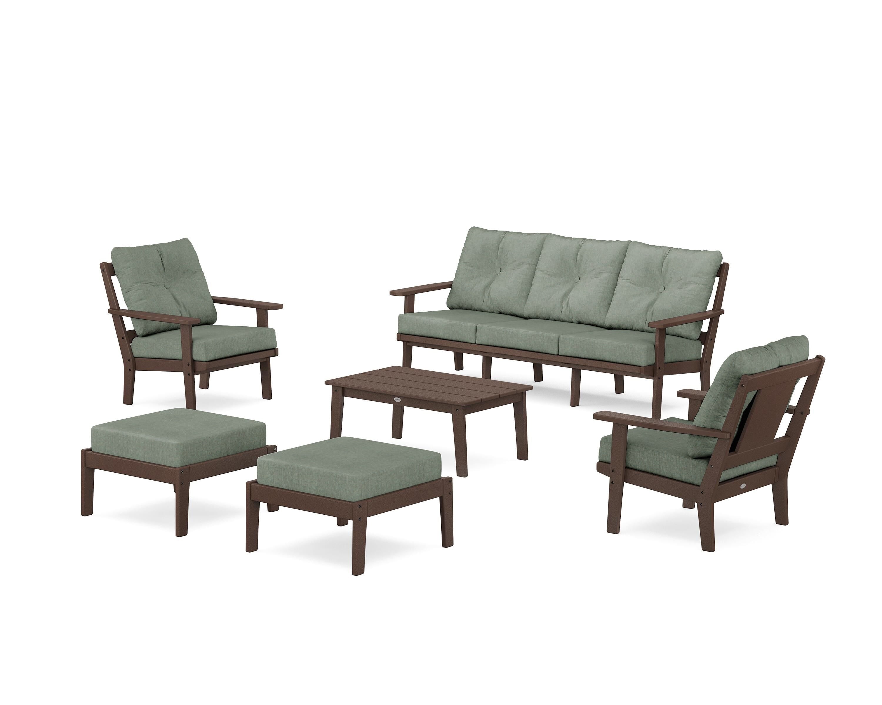 POLYWOOD Prairie 6-Piece Lounge Sofa Set in Mahogany / Cast Sage