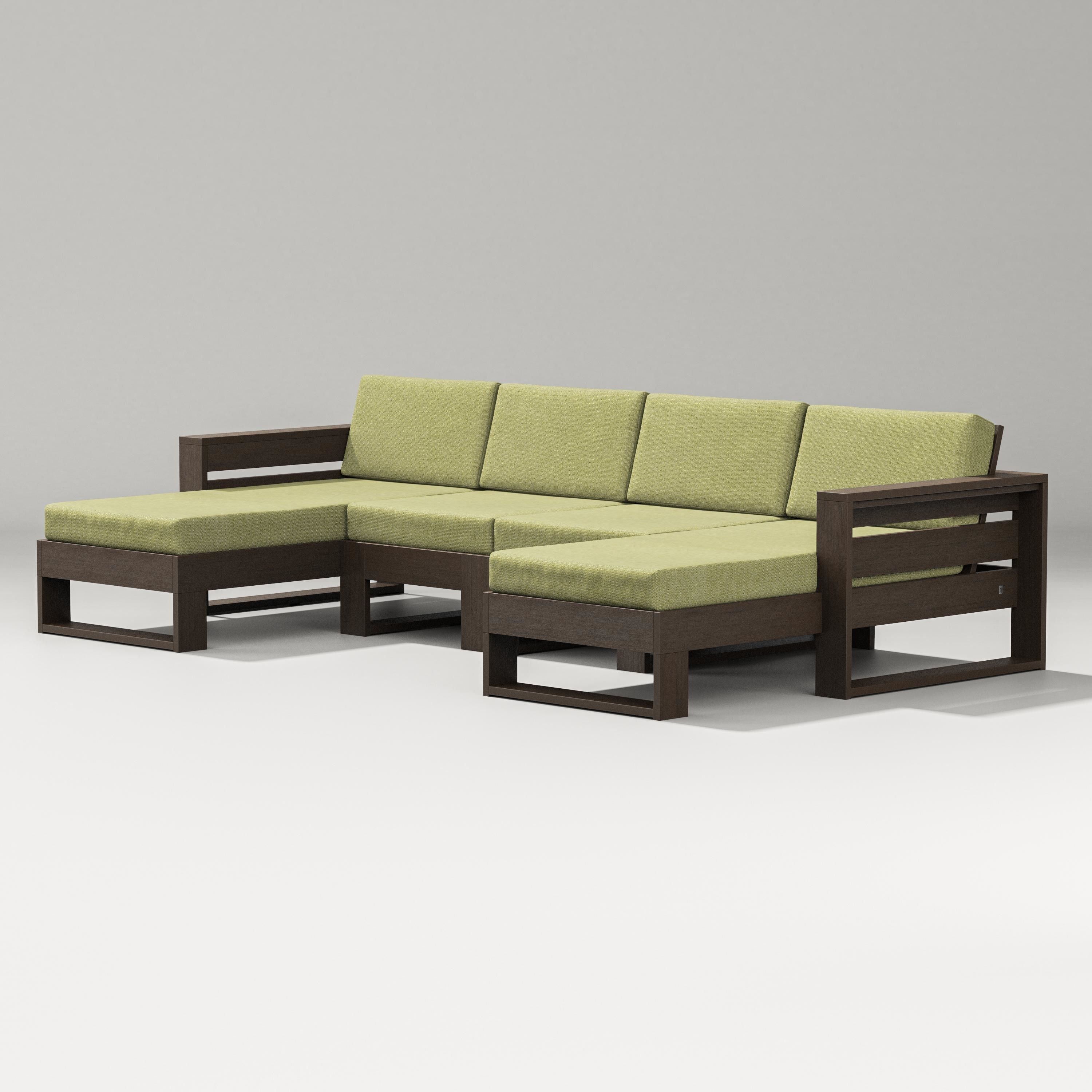 PW Designer Series Latitude Double Chaise Sectional in Kona / Chartreuse Boucle