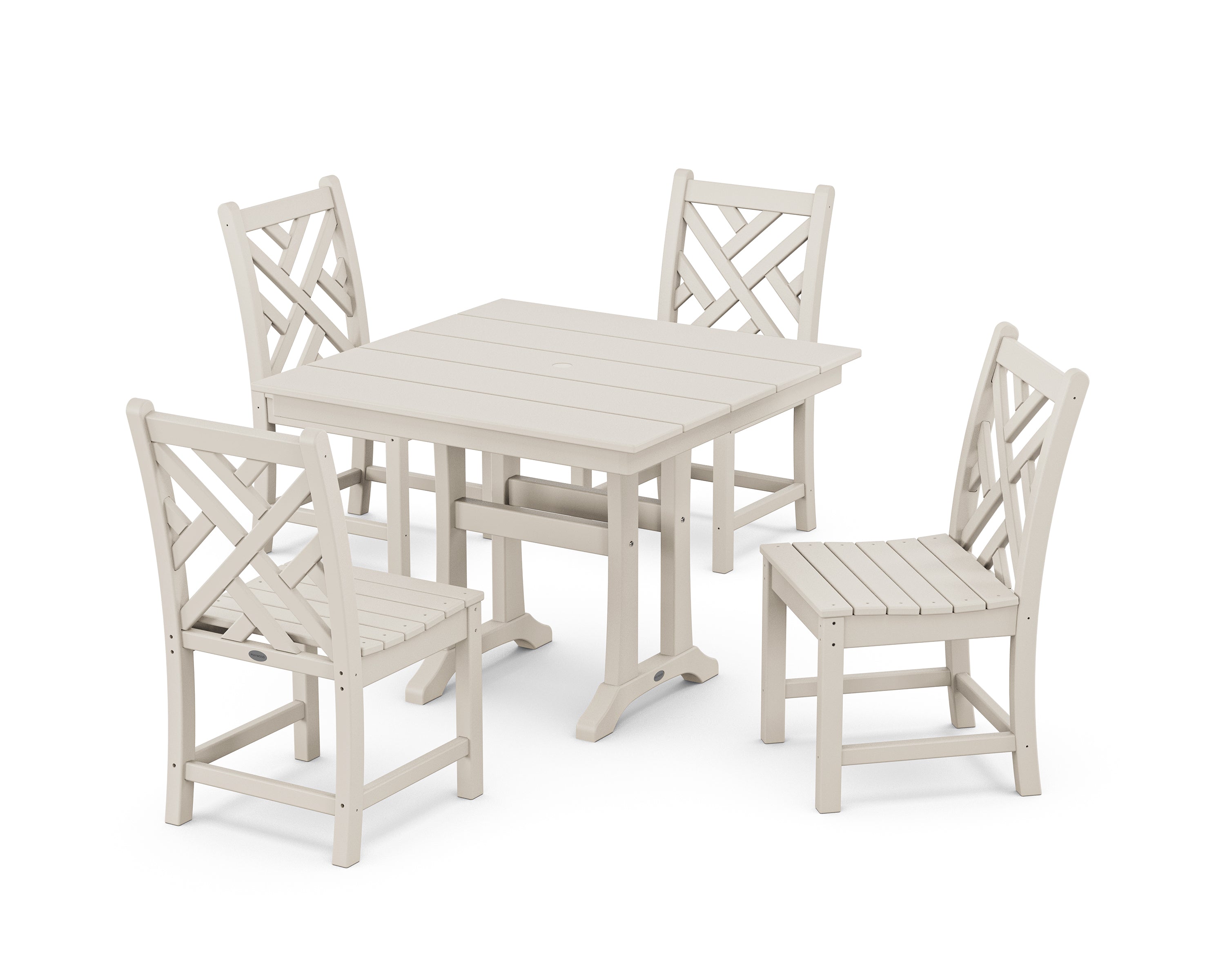 POLYWOOD Chippendale 5-Piece Farmhouse Trestle Side Chair Dining Set in Sand