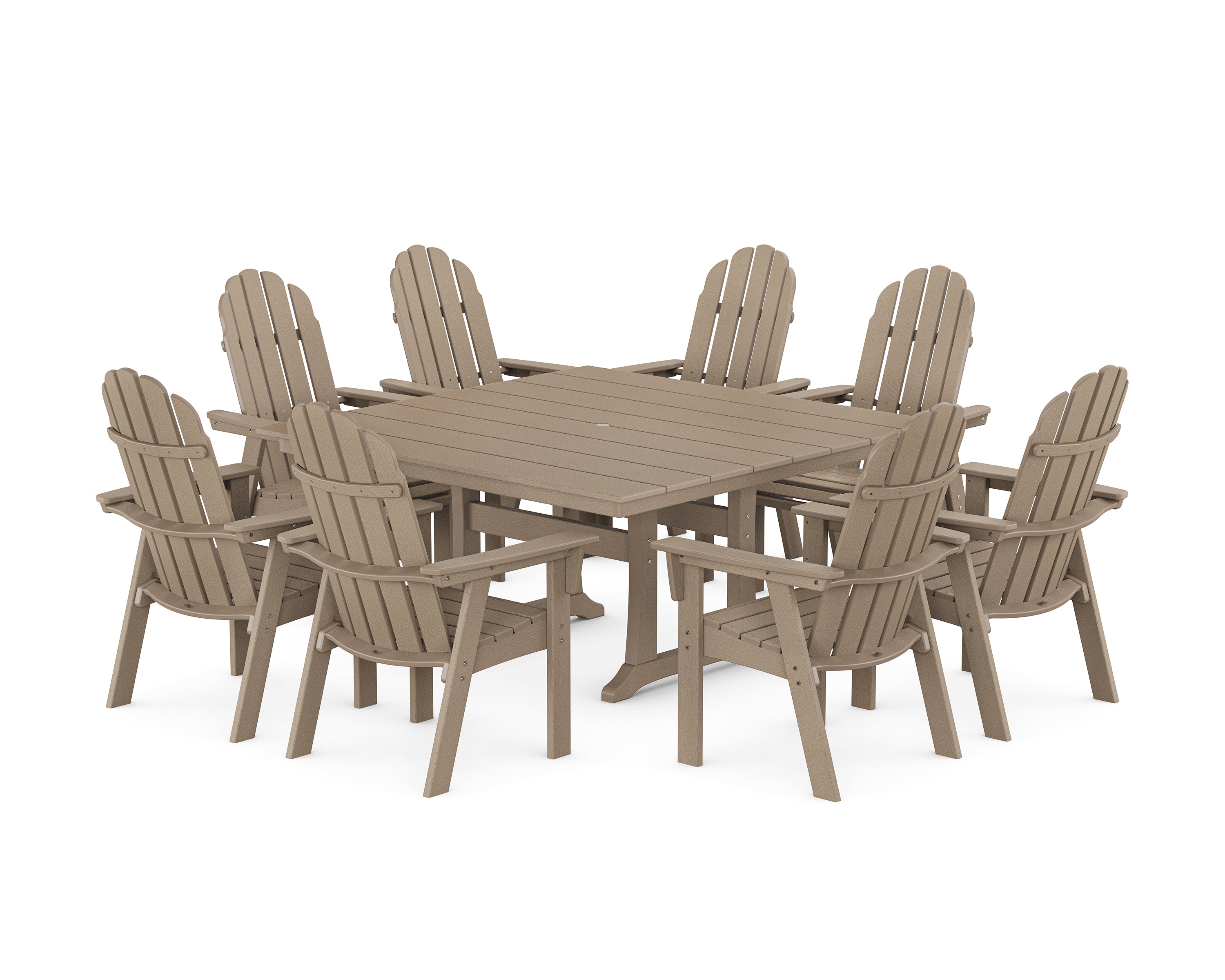 POLYWOOD Vineyard Curveback Adirondack 9-Piece Square Farmhouse Dining Set with Trestle Legs in Vintage Sahara