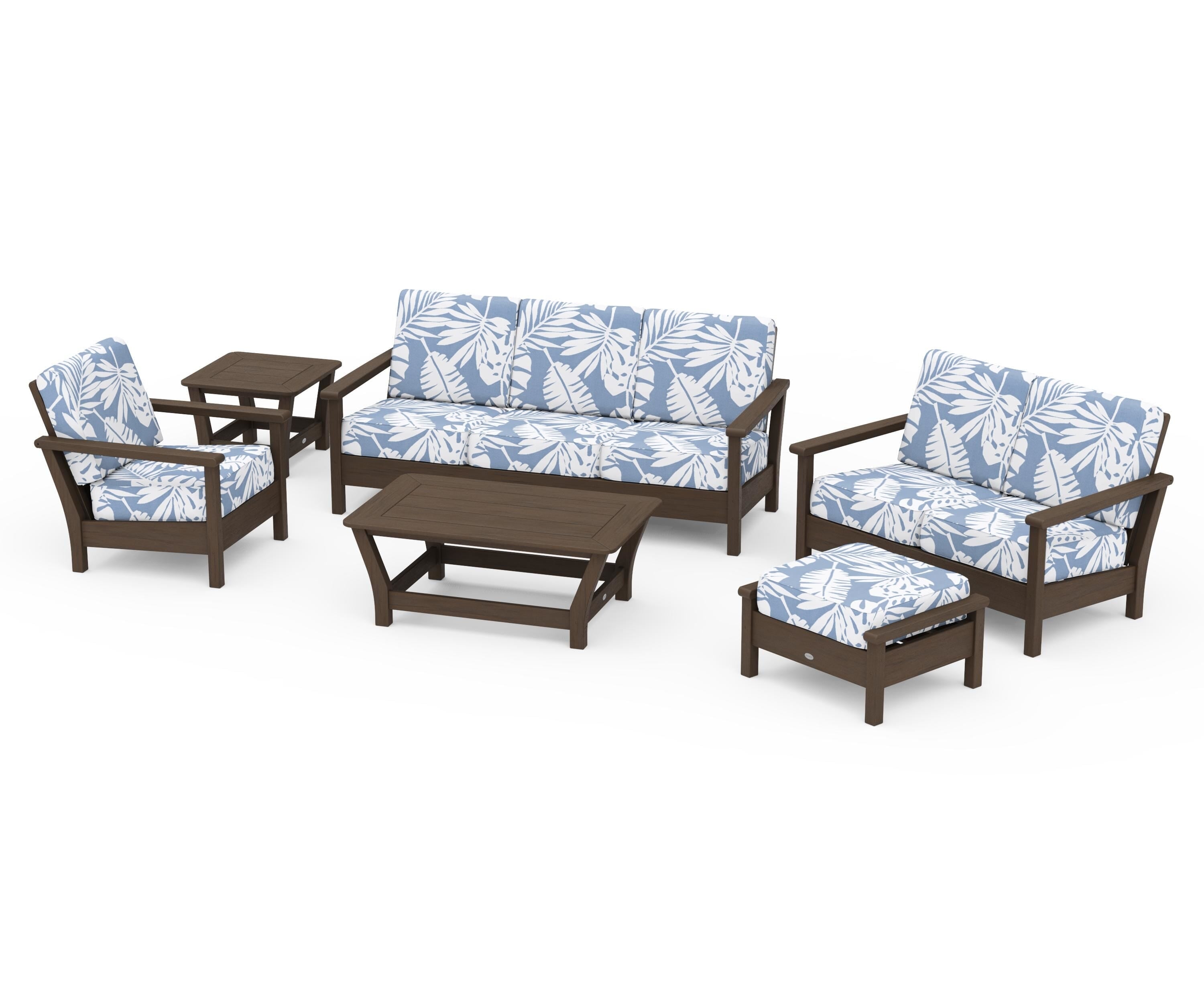POLYWOOD Harbour 6-Piece Outdoor Living Set in Kona / Leaf Sky Blue