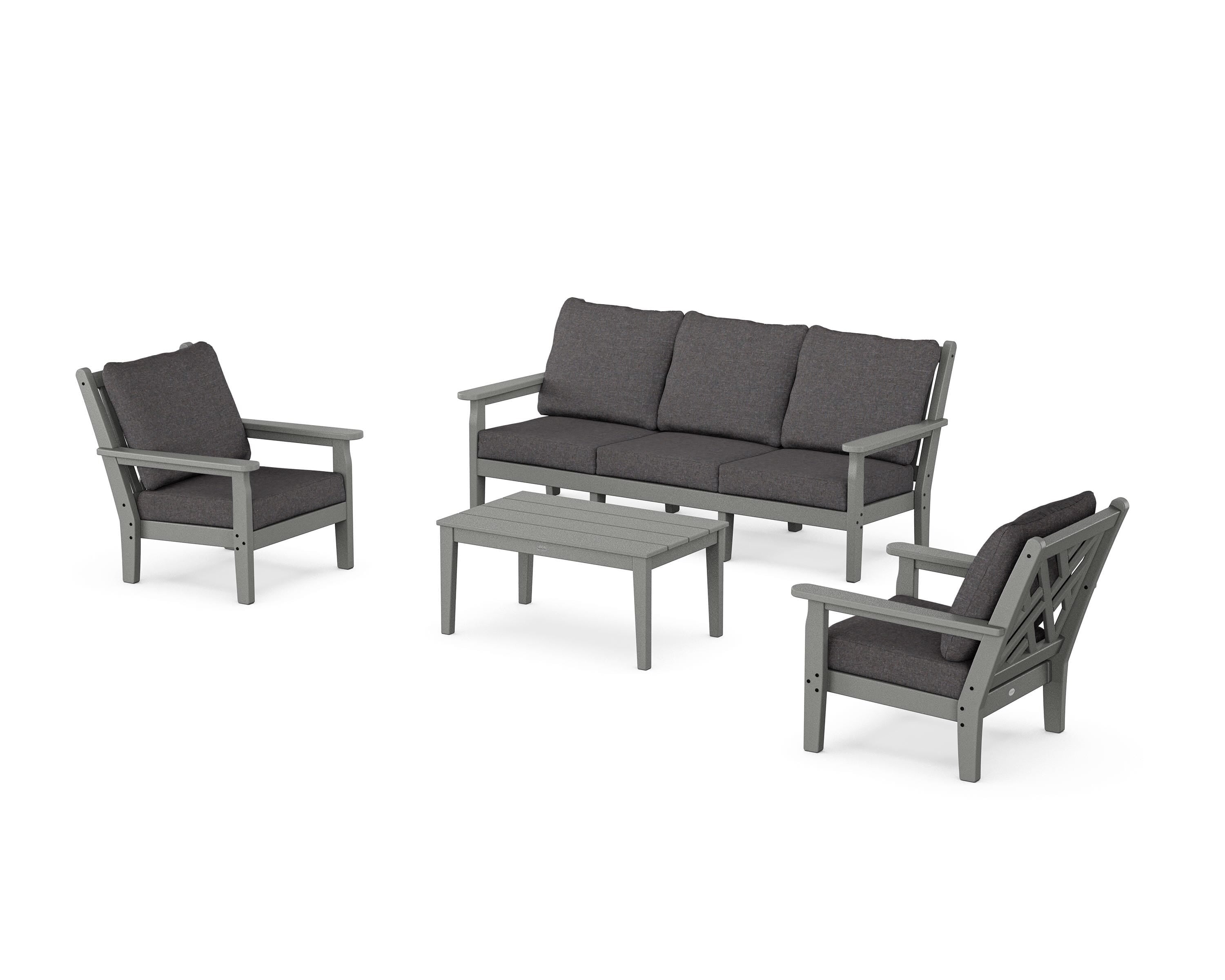 POLYWOOD Chippendale 4-Piece Deep Seating Set with Sofa in Slate Grey / Ash Charcoal