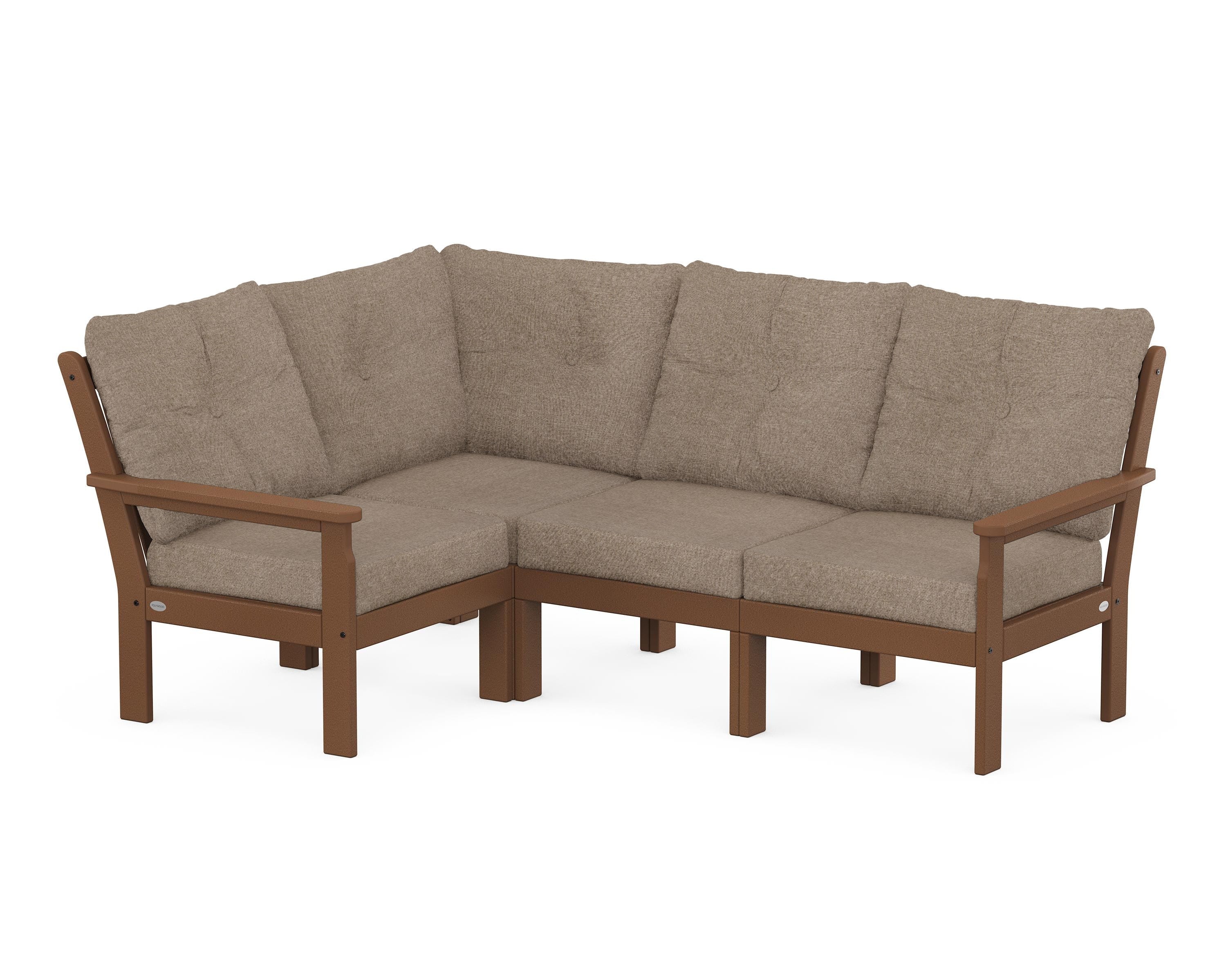 POLYWOOD Vineyard 4-Piece Sectional in Teak / Spiced Burlap