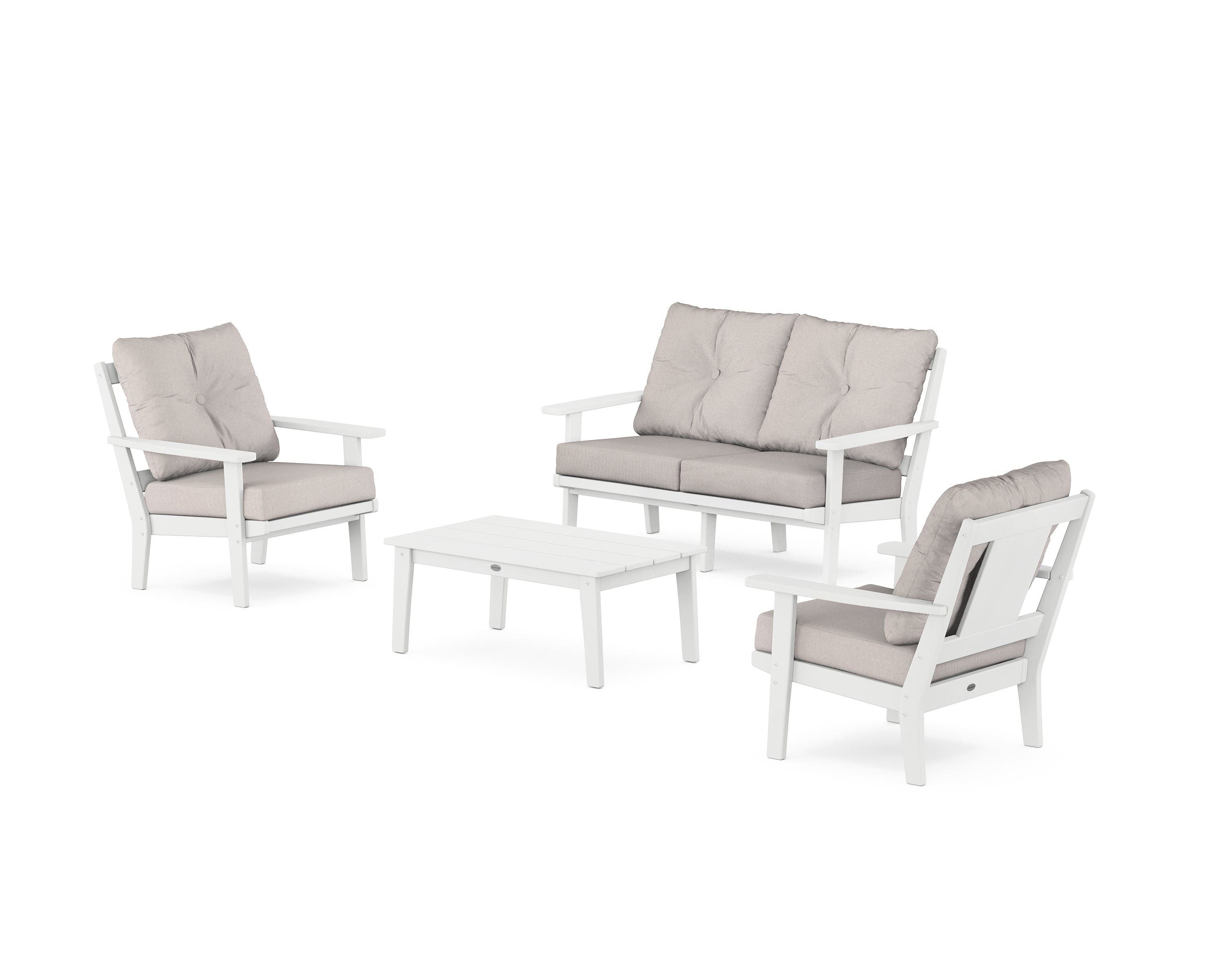 POLYWOOD Prairie 4-Piece Deep Seating Set with Loveseat in White / Dune Burlap
