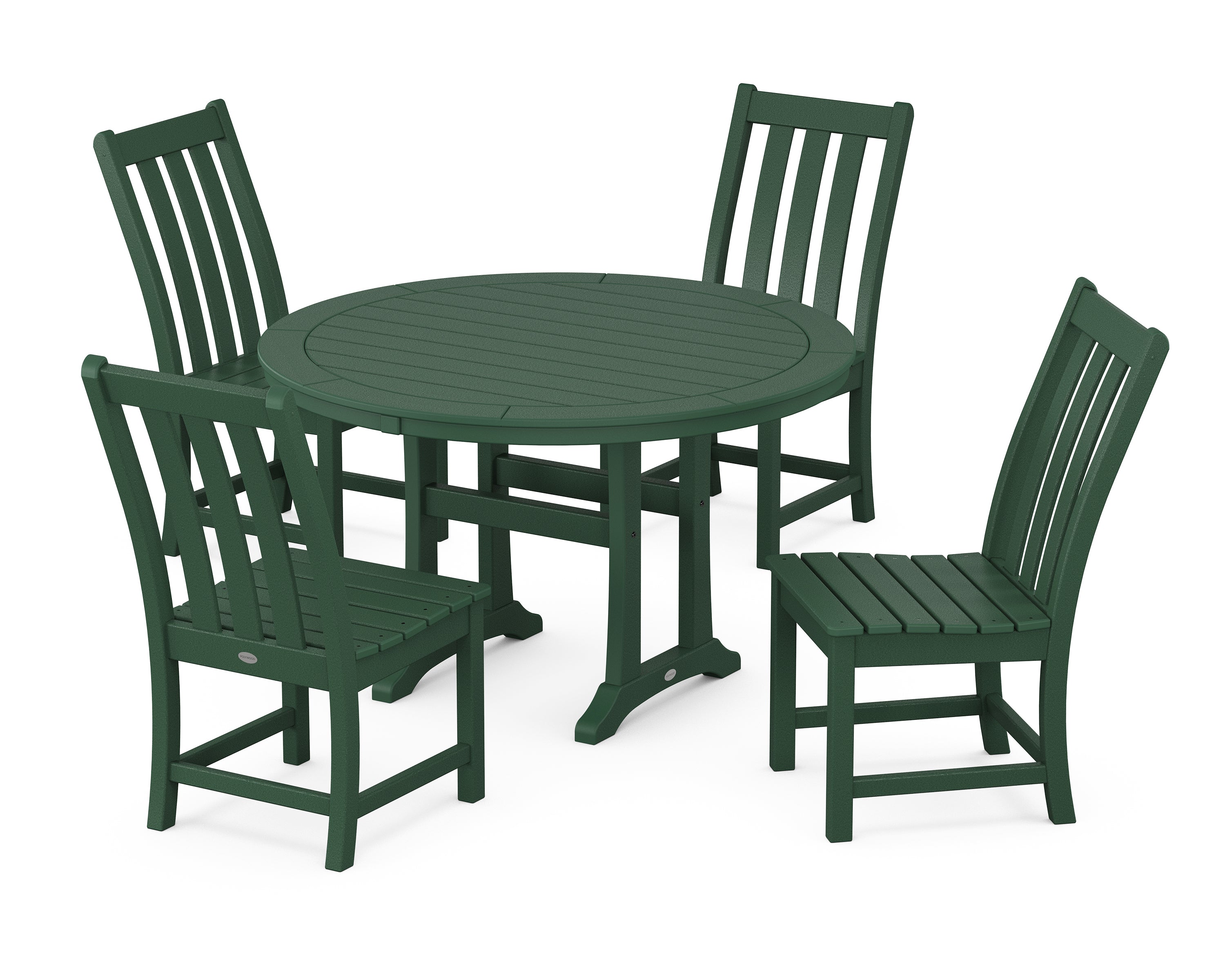 POLYWOOD® Vineyard Side Chair 5-Piece Round Dining Set With Trestle Legs in Green