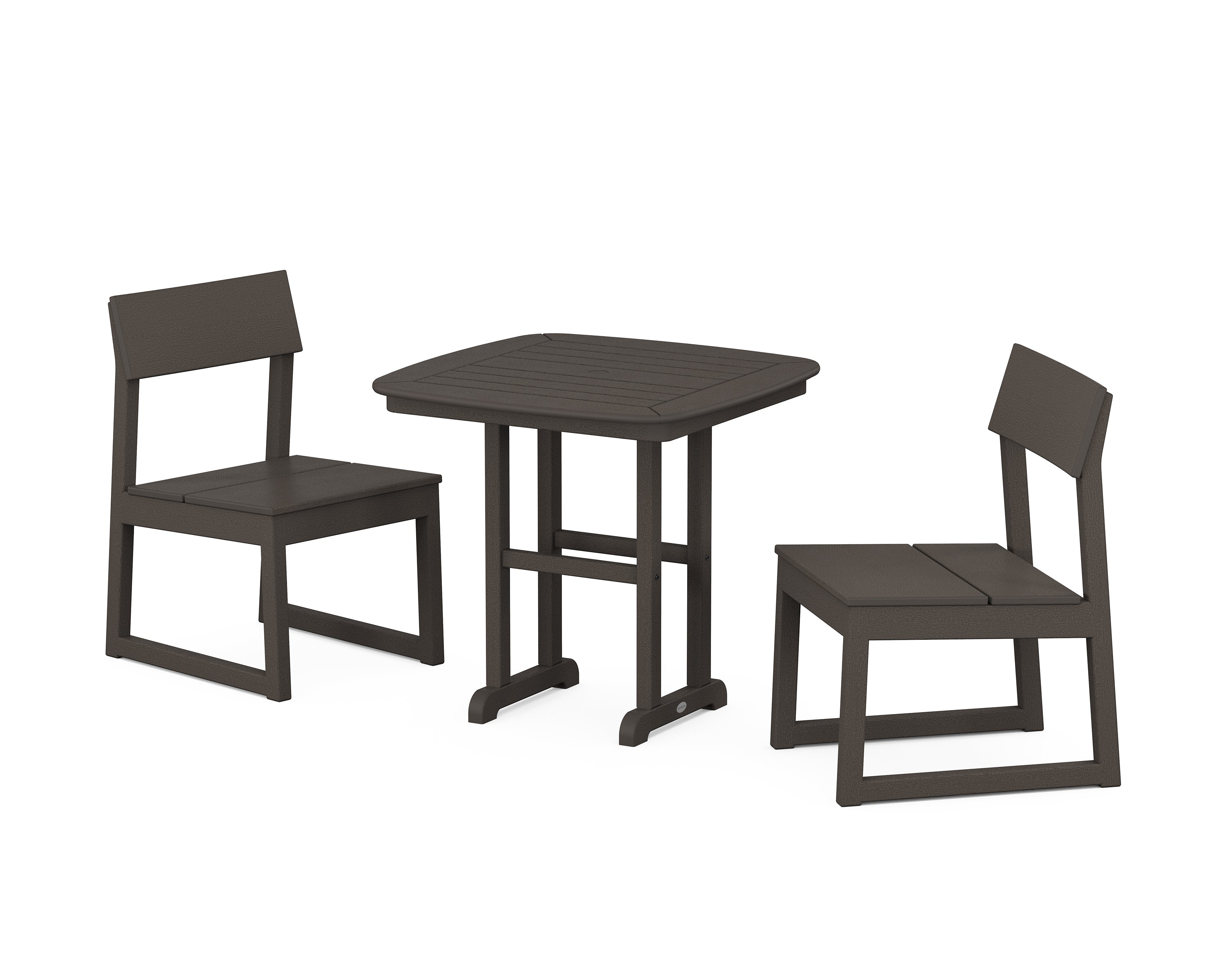 POLYWOOD® EDGE Side Chair 3-Piece Dining Set in Vintage Coffee