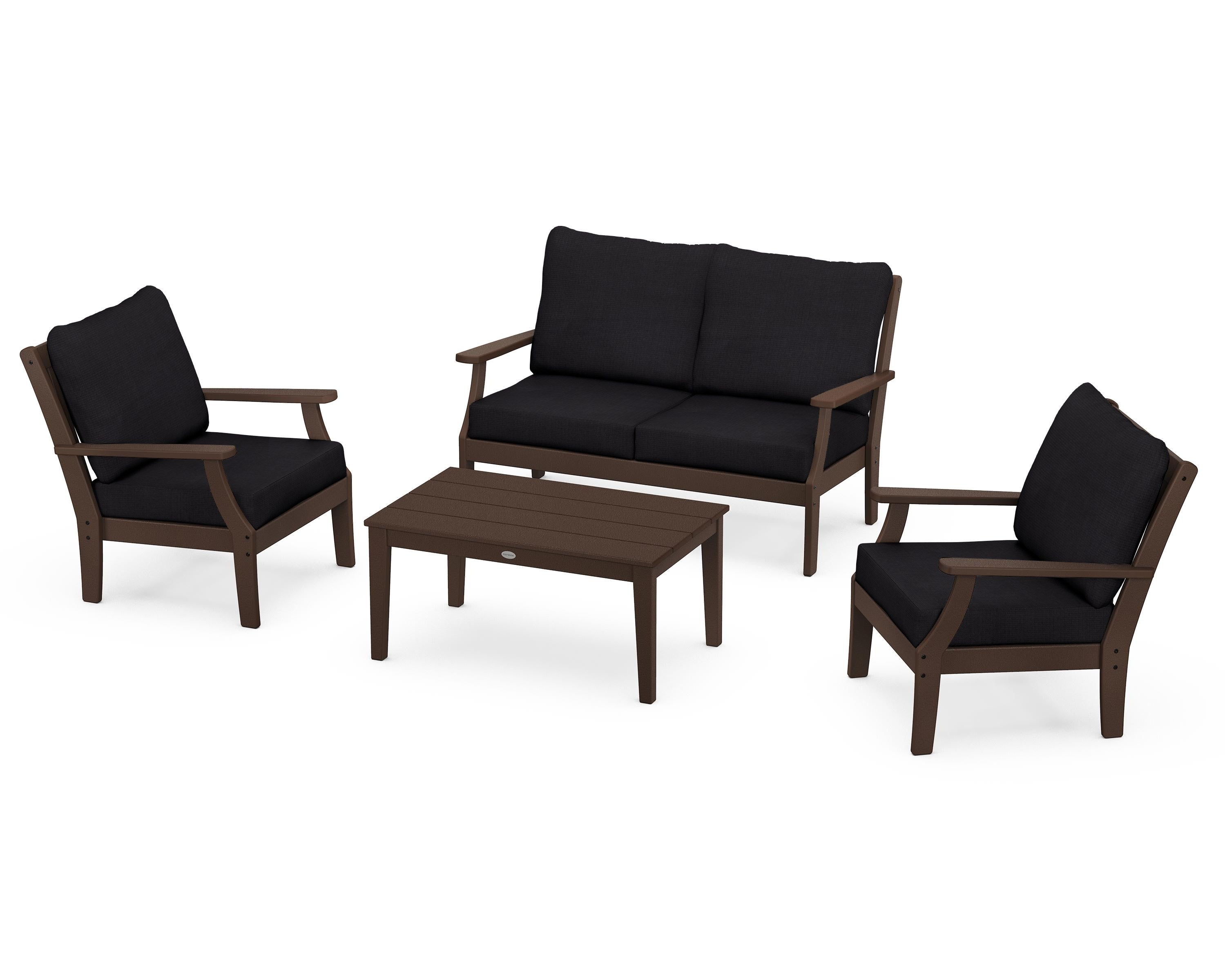 POLYWOOD Braxton 4-Piece Deep Seating Chair Set in Mahogany / Midnight Linen