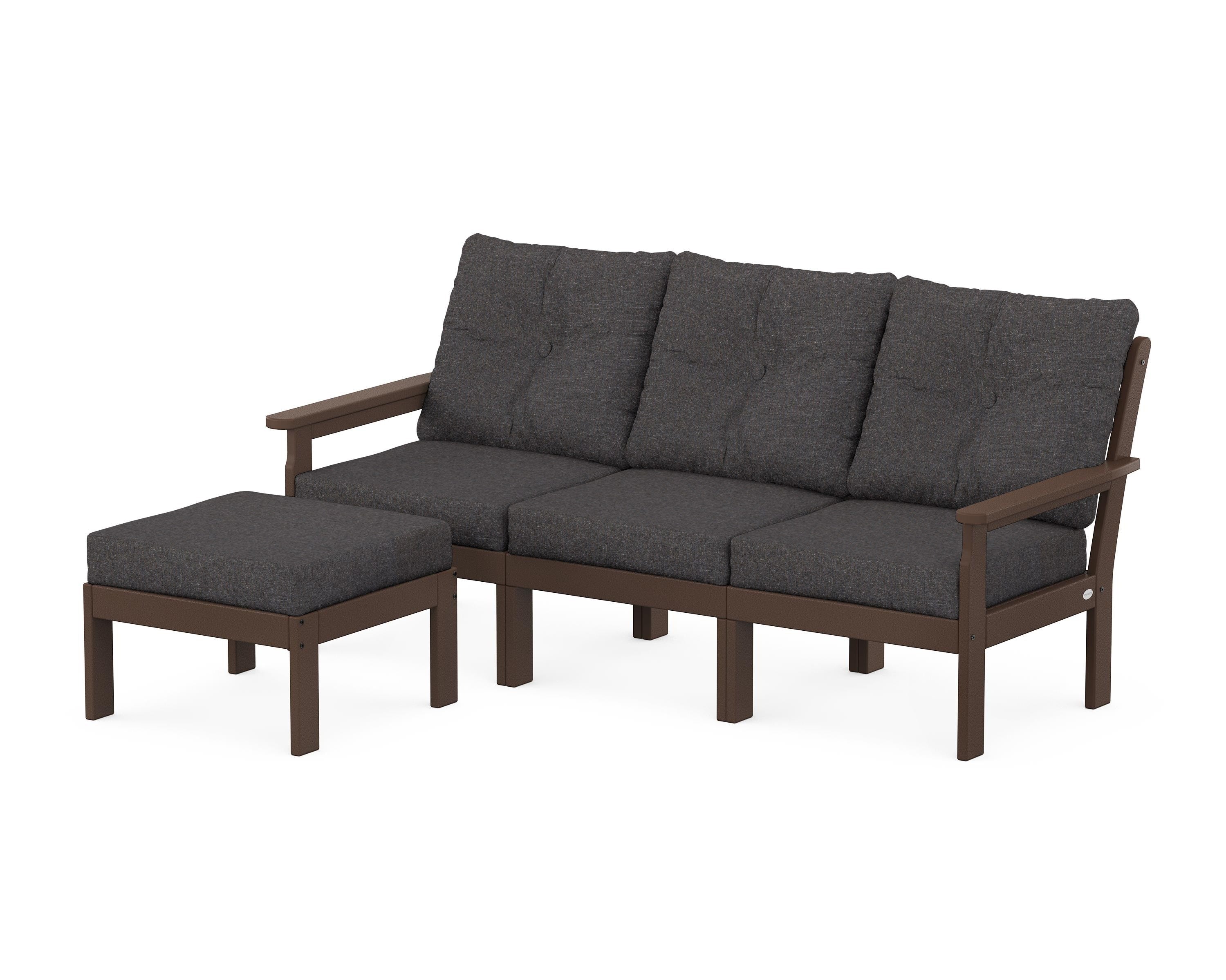 POLYWOOD Vineyard 4-Piece Sectional with Ottoman in Mahogany / Ash Charcoal
