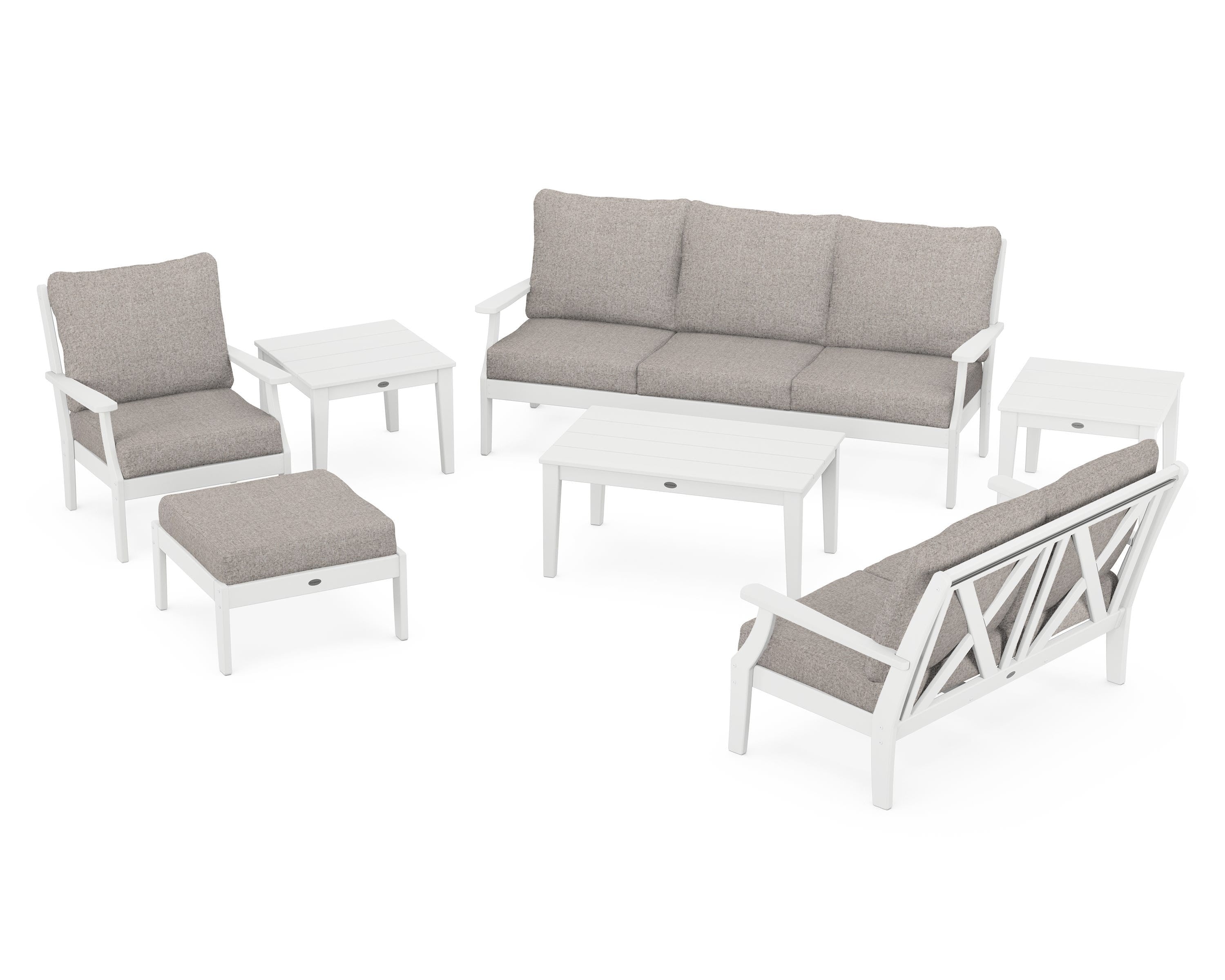 POLYWOOD Braxton 7-Piece Deep Seating Set in White / Weathered Tweed