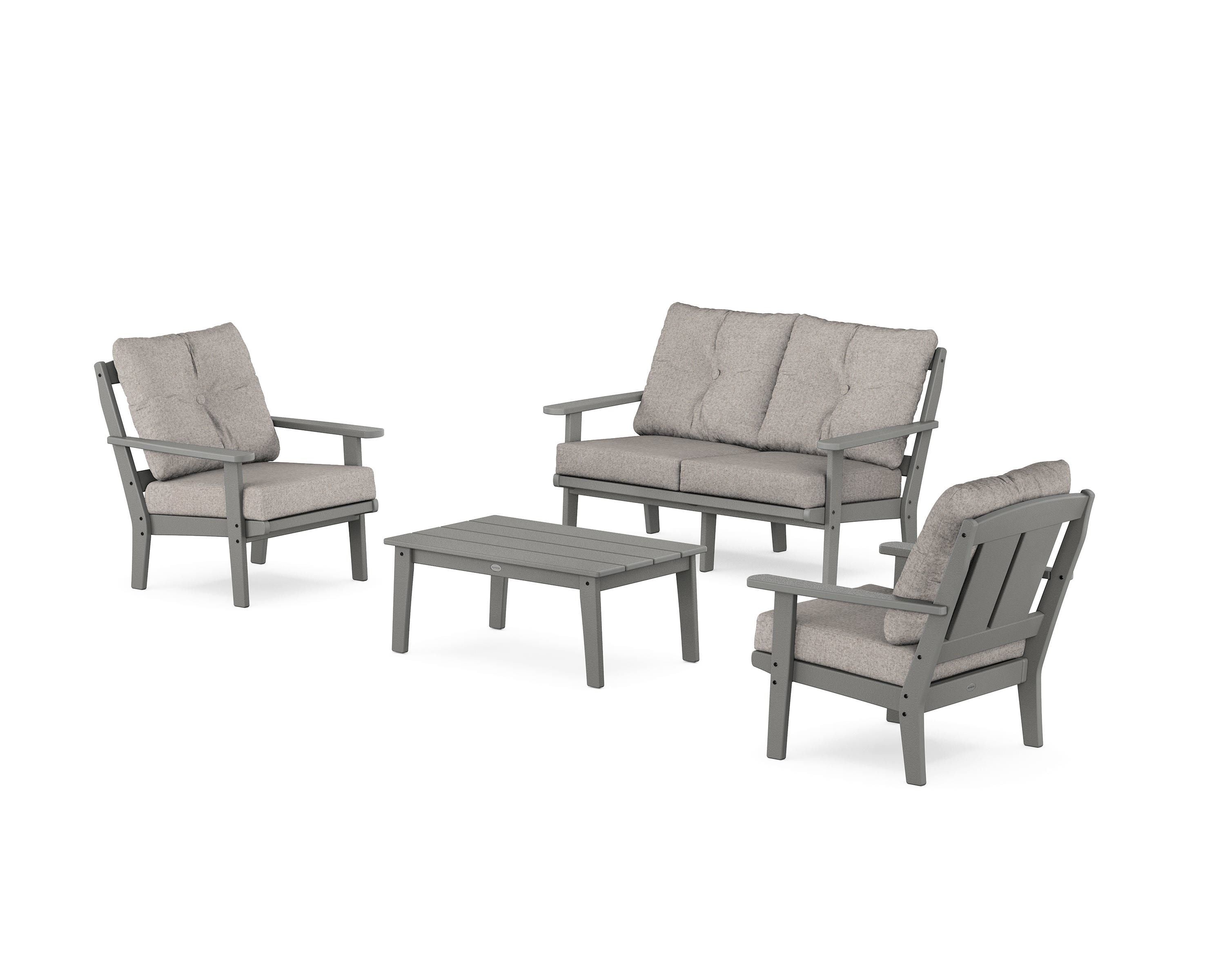 POLYWOOD Mission 4-Piece Deep Seating Set with Loveseat in Slate Grey / Weathered Tweed