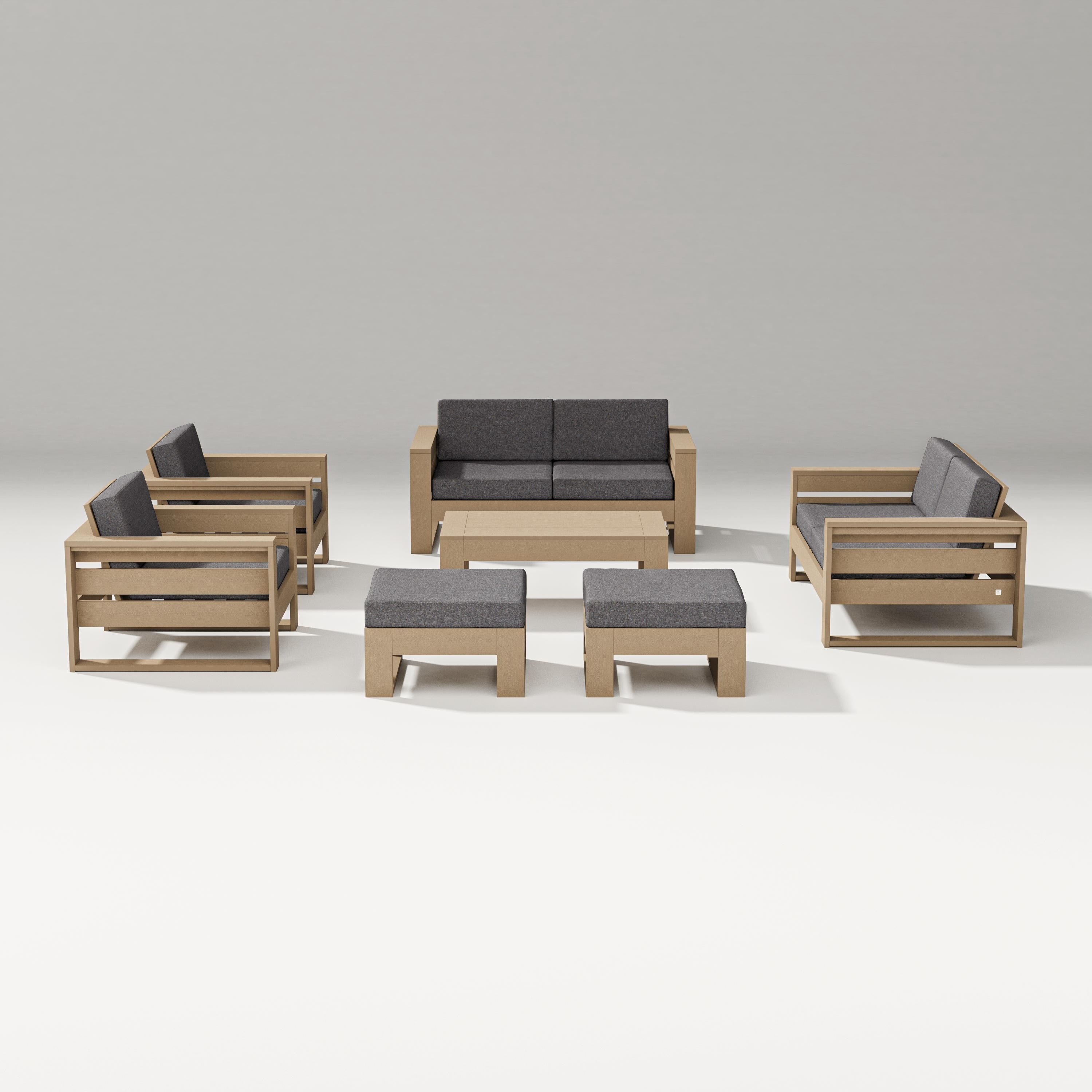 PW Designer Series Latitude 7-Piece Lounge Loveseat Set in Vintage Sahara / Ash Charcoal