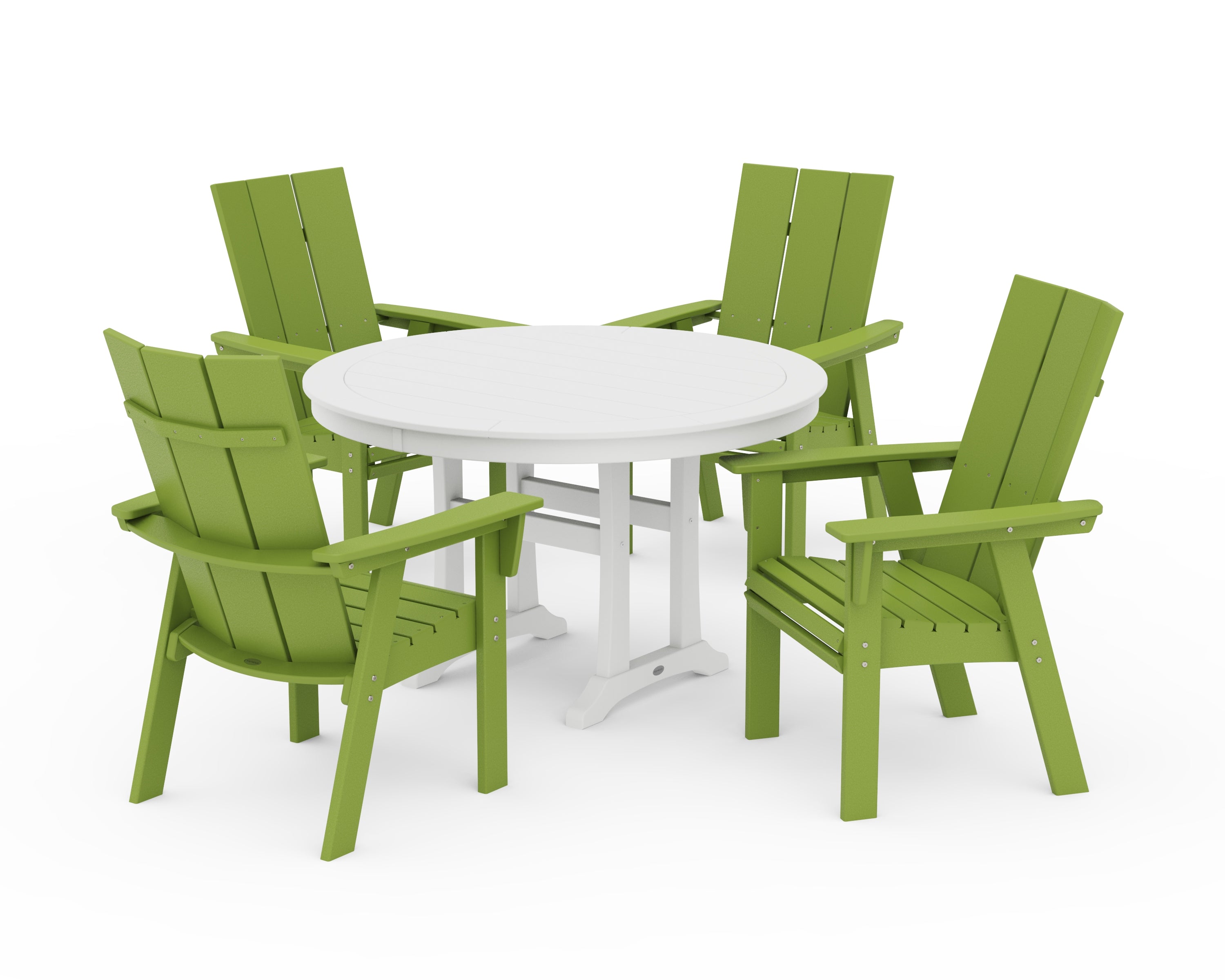 POLYWOOD Modern Curveback Adirondack 5-Piece Nautical Trestle Dining Set in Lime / White